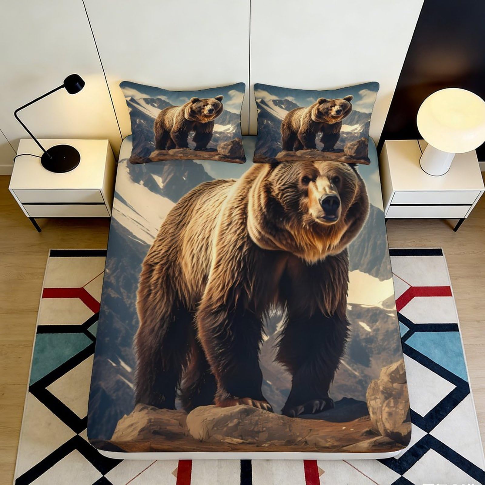 Pnayamiorkfel Style-10 3D Printed Brown Grizzly Bear Fitted Sheet Microfiber Soft Mountain Mattress Cover For Bedroom Guest Room Decor 90X200x25cm