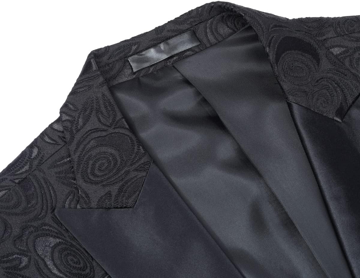 Cloudstyle Mens 2 Piece Floral Jacquard Dress Suit Set 1 Button Print Dinner Jacket Pants - Image 5