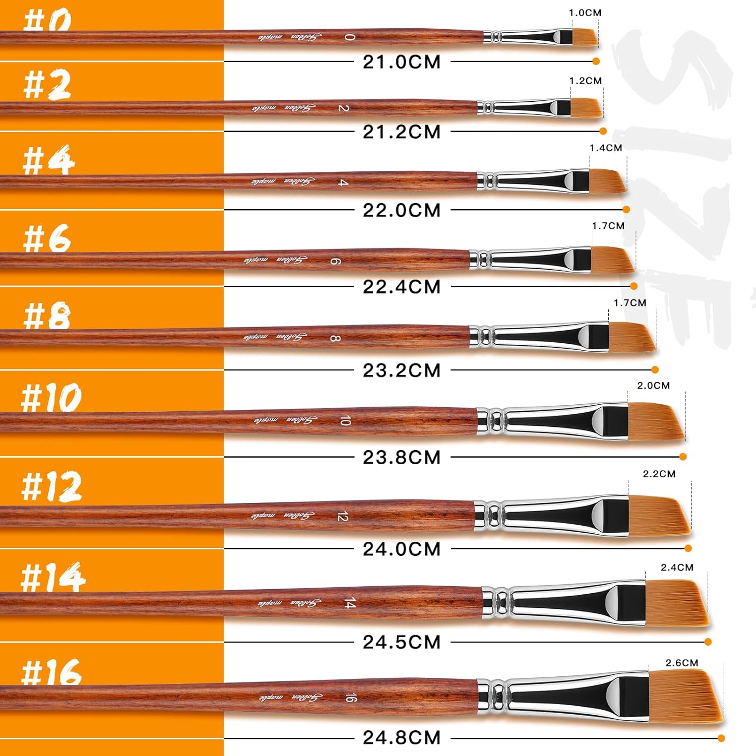 Golden Maple Angular Paint Brushes, 9PC Oblique Tip Nylon Hair Short