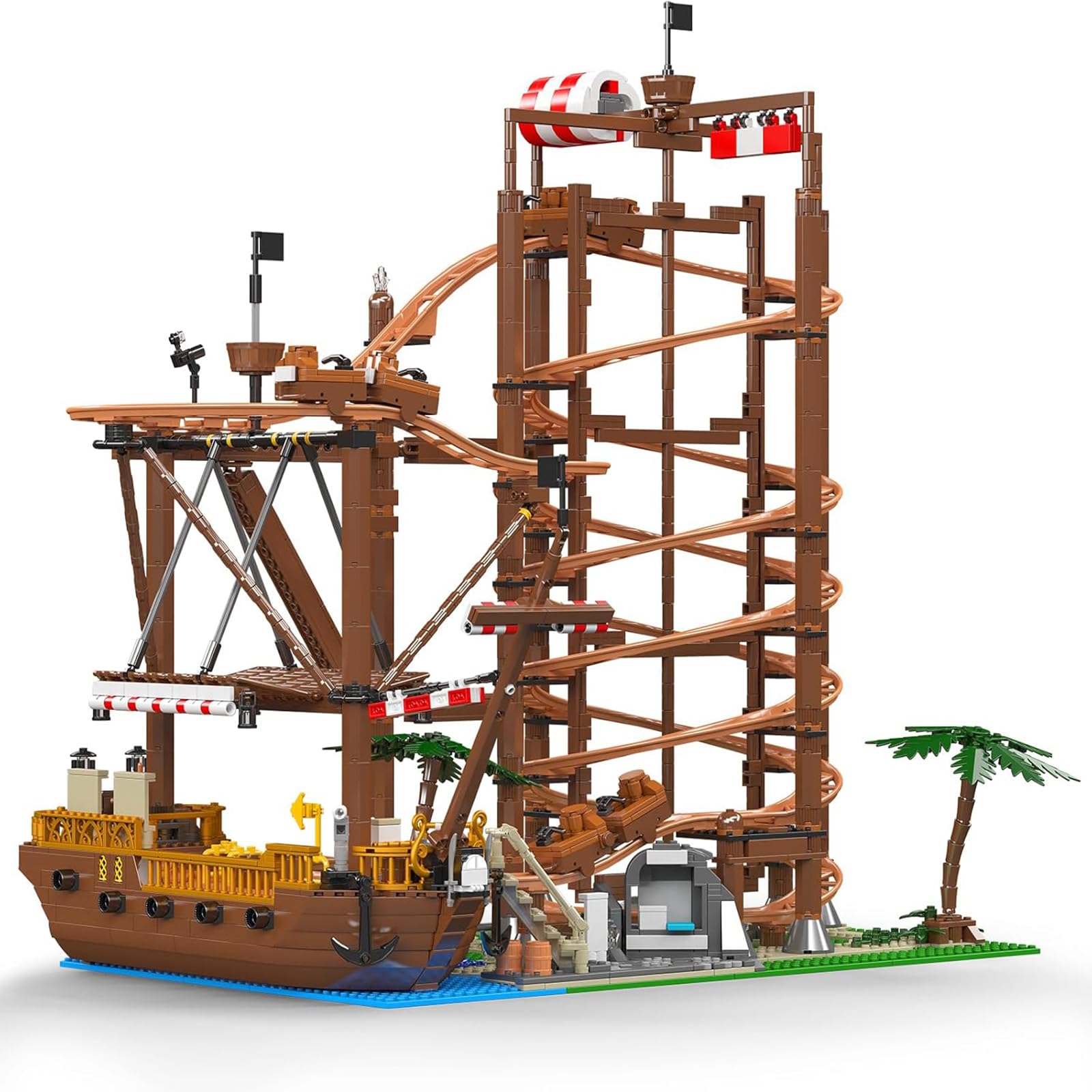 Mould King 11013 Technology Roller Coaster Building Kit, grandi montagne russe a doppia elica con motori Set di blocchi da costruzione, modello di sottobicchiere ad anello tecnico con morsetto per