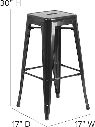 Miniatura 3 de Flash Furniture - Taburete de bar de metal moderno sin respaldo de 30 pulgadas, para interior/exterior, industrial, cuadrado, apilable para bares