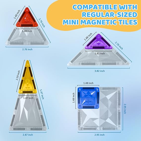 Mini Magnetic Tiles, 51 PCS Travel Magnetic Tiles Set in Iron Box with Magnetic Car - Portable STEM Building Toys, Brand-Compatible, Perfect Educational Gift for Kids Ages 3 4 5 6 7 8 9