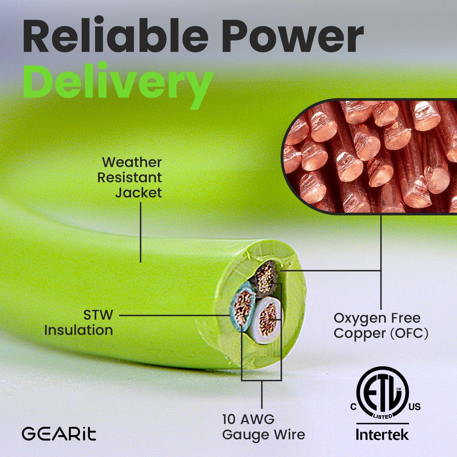GEARit 30 Amp (10 Feet) 3 Prong Dryer Extension Cord NEMA 10-30P to 10-30R STW 10AWG/3 Heavy Duty, RV EV Charging Cable 125/250V