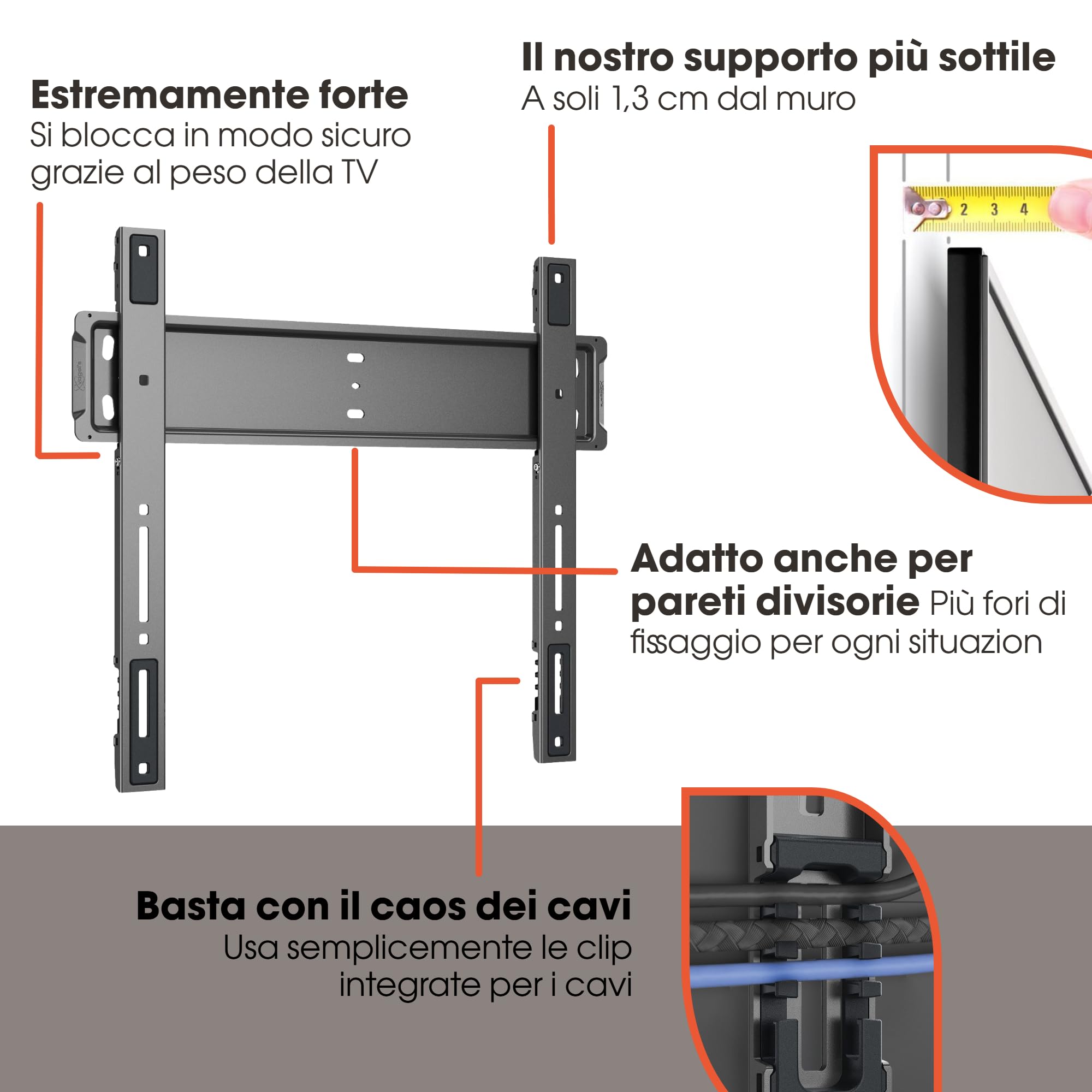 Vogel's TVM 5705 – Supporto da parete per TV ultrasottile con GuidanceSystem™ per appendere in modo semplice TV grandi, 40–110'', max 100 kg, certificato TÜV, VESA 600x400, distanza dal muro 1,3 cm