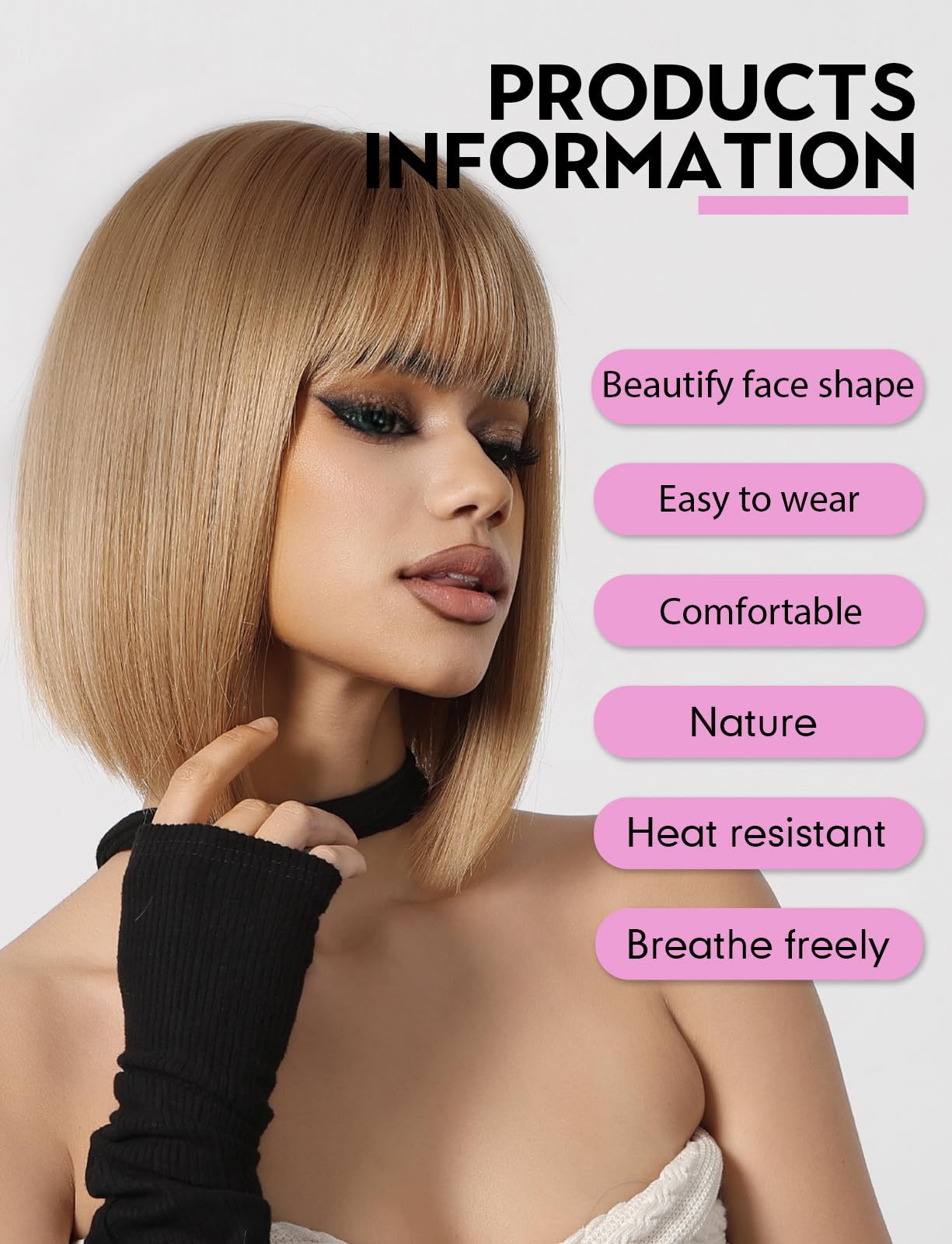 Workstar Blonde bob Wigs for Women Synthetic Wig with Fringe - Image 2
