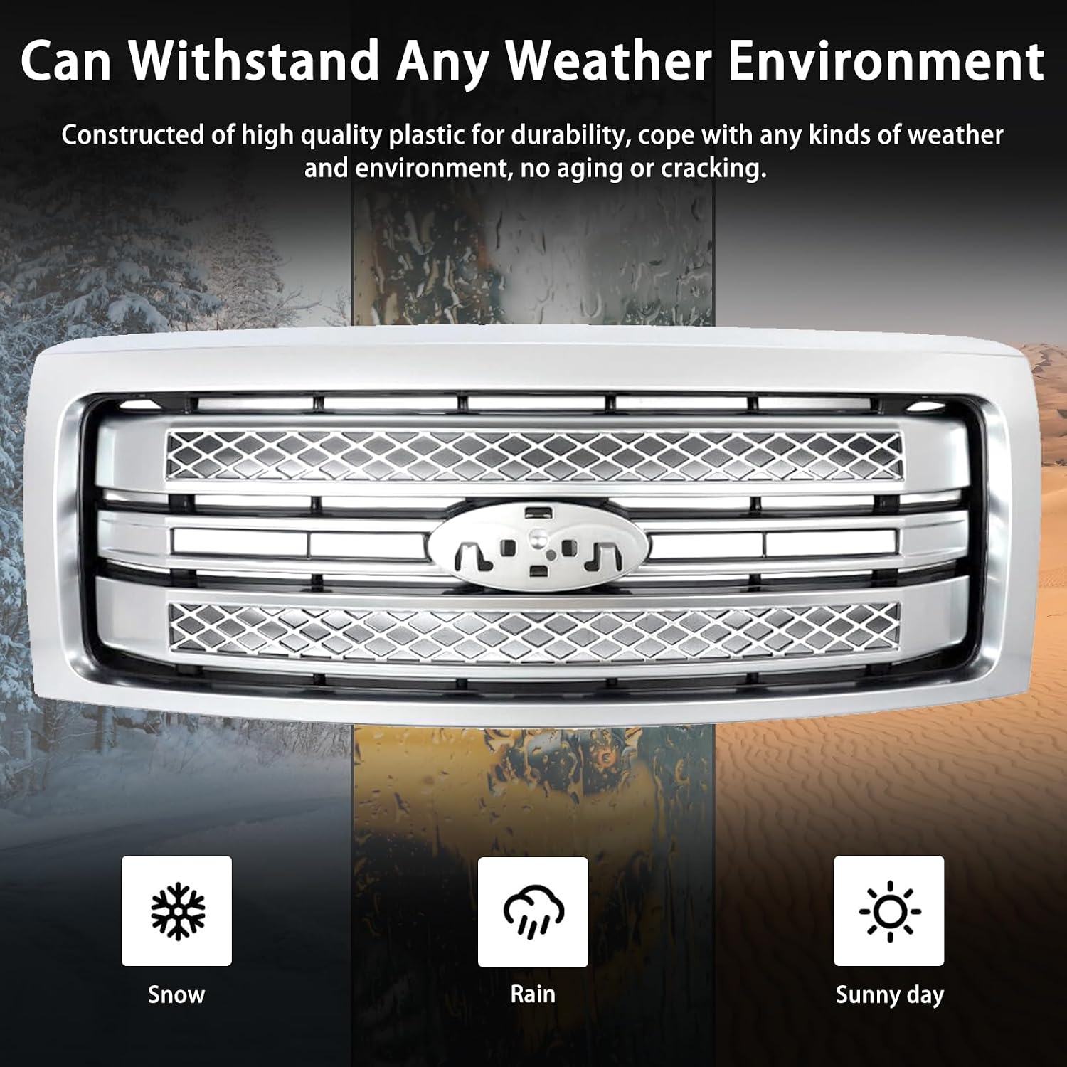 Bewild Front Bumper Upper Grille Platinum Style Grill Fit For 2009 2009 2010 2011 2012 2013 2014 Ford F150 F-150 Chrome Grille Replacement for DL3Z8200EA,FO1200631C (Chrome)