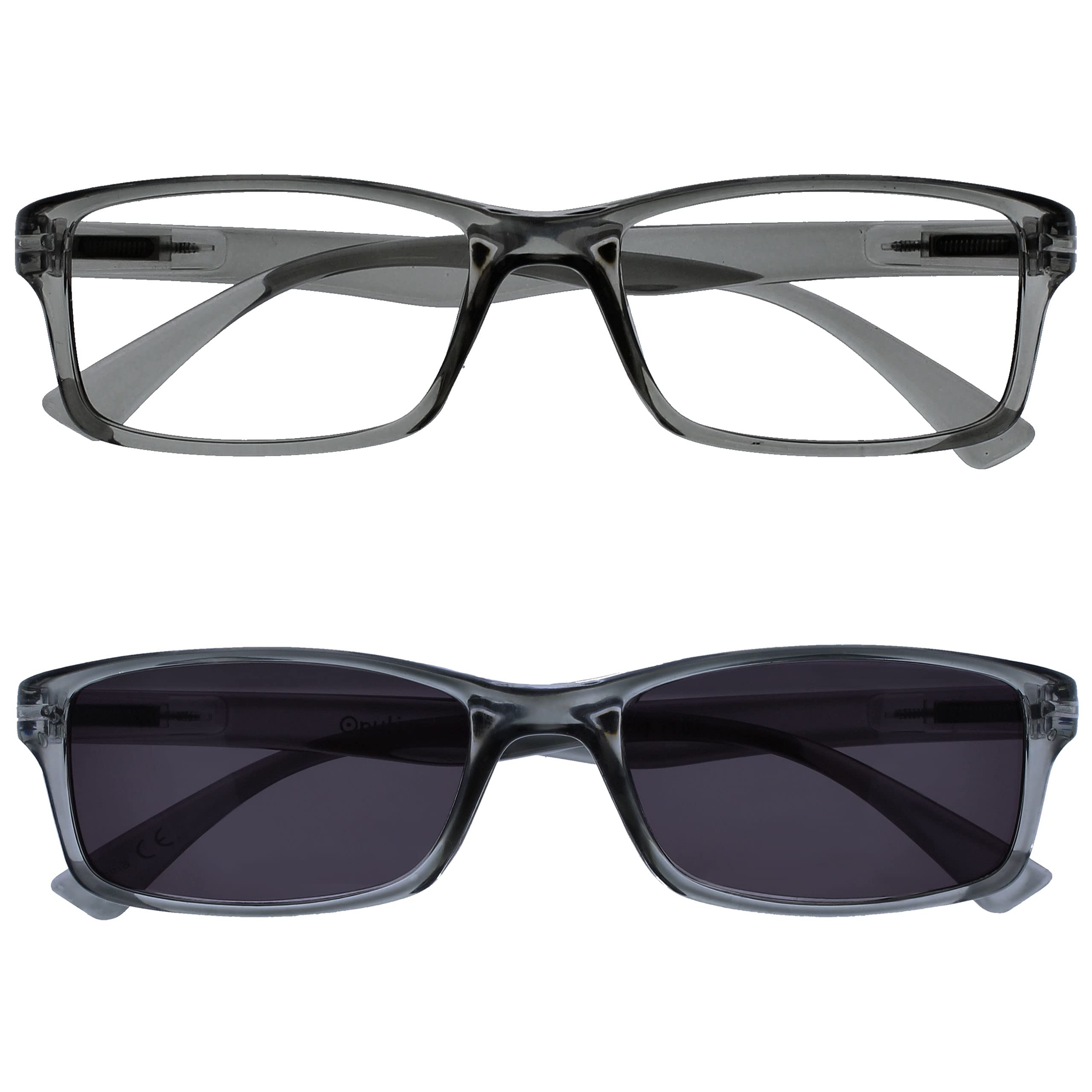 OPULIZE Grey Readers With UV400 Reading Sunglasses Value Twin Pack Designer Style Mens Womens RS92-7 +1.50