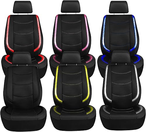 Miniatura 6 de FH Group Juego completo de fundas de asiento de coche de piel sintética color rosa, ajuste universal, fundas de asiento delantero de respaldo bajo,