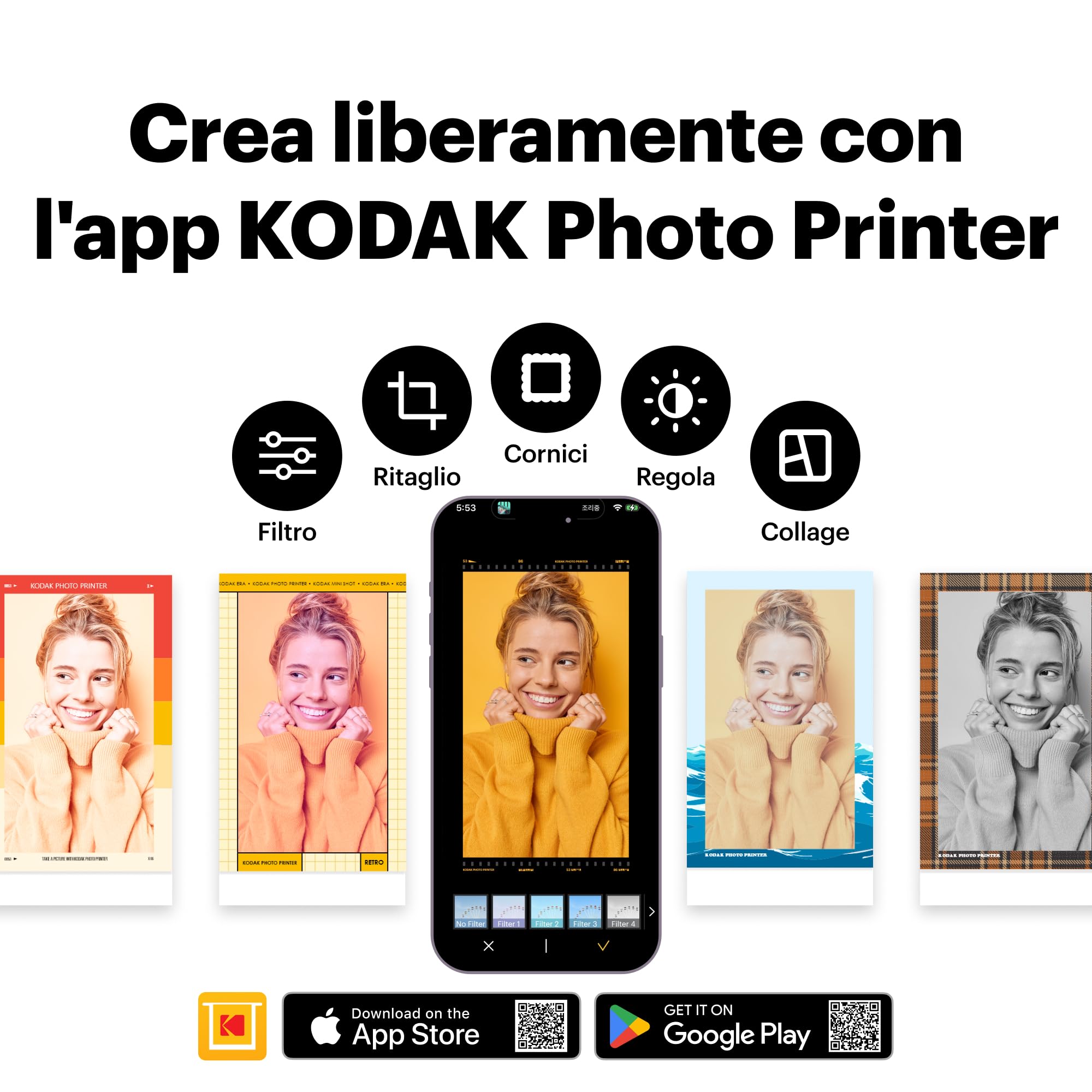 KODAK Mini 2 Retro 4PASS Stampante Fotografica Portatile 5.3x8.6cm 38 Fogli Bianco