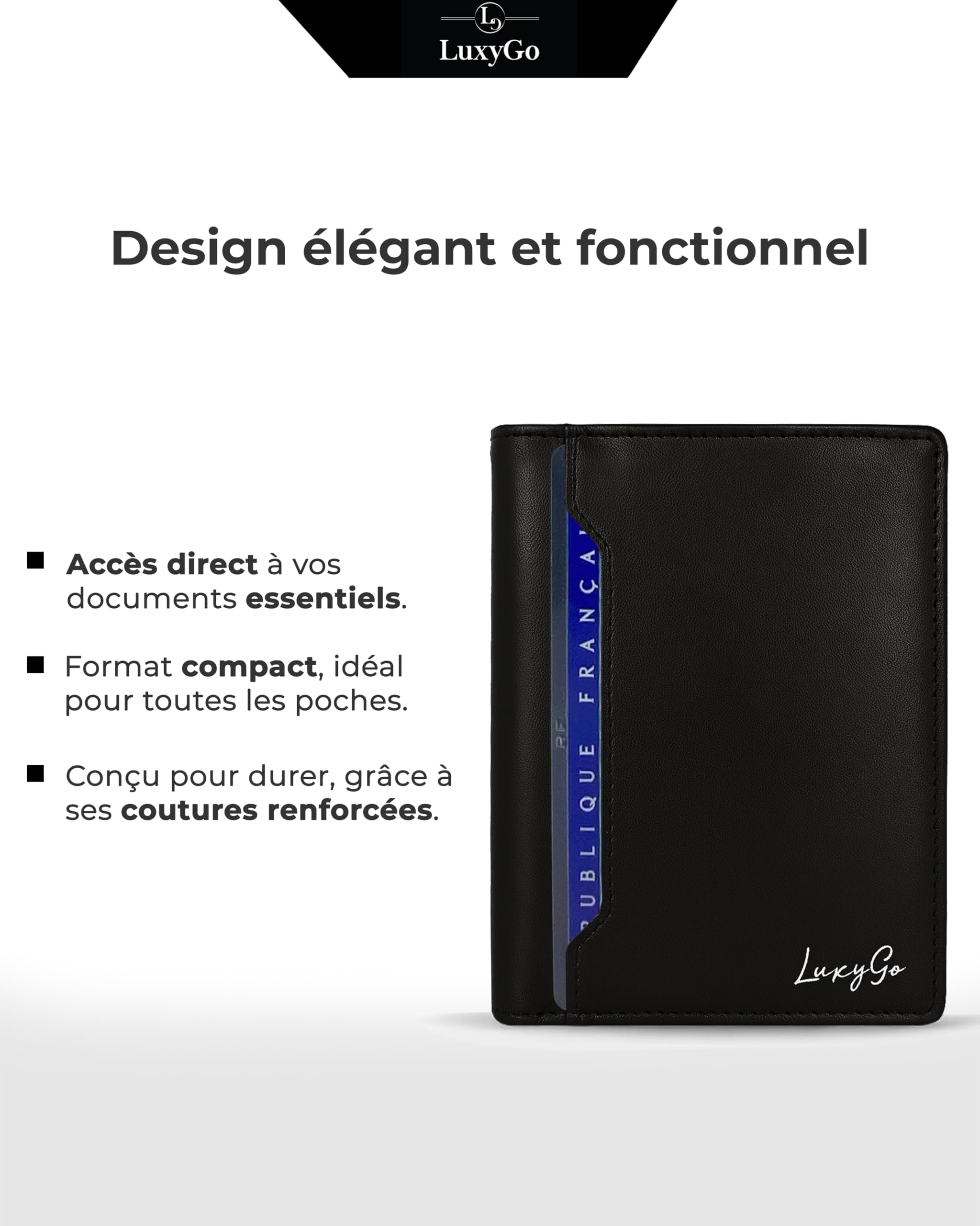 LuxyGo Portefeuille Homme en Cuir Véritable – Porte-Cartes Compact Anti-Piratage RFID – Protection Cartes Bancaires sans Contact – Carte Identité Française et Permis de Conduire – 11 Emplacements