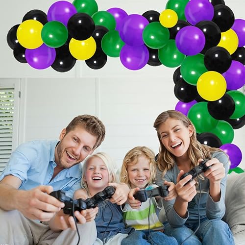 Miniatura 3 de Arco de guirnalda de globos morados, verdes, negros y amarillos, 122 globos morados y negros, globos amarillos y morados para decoración de fiesta