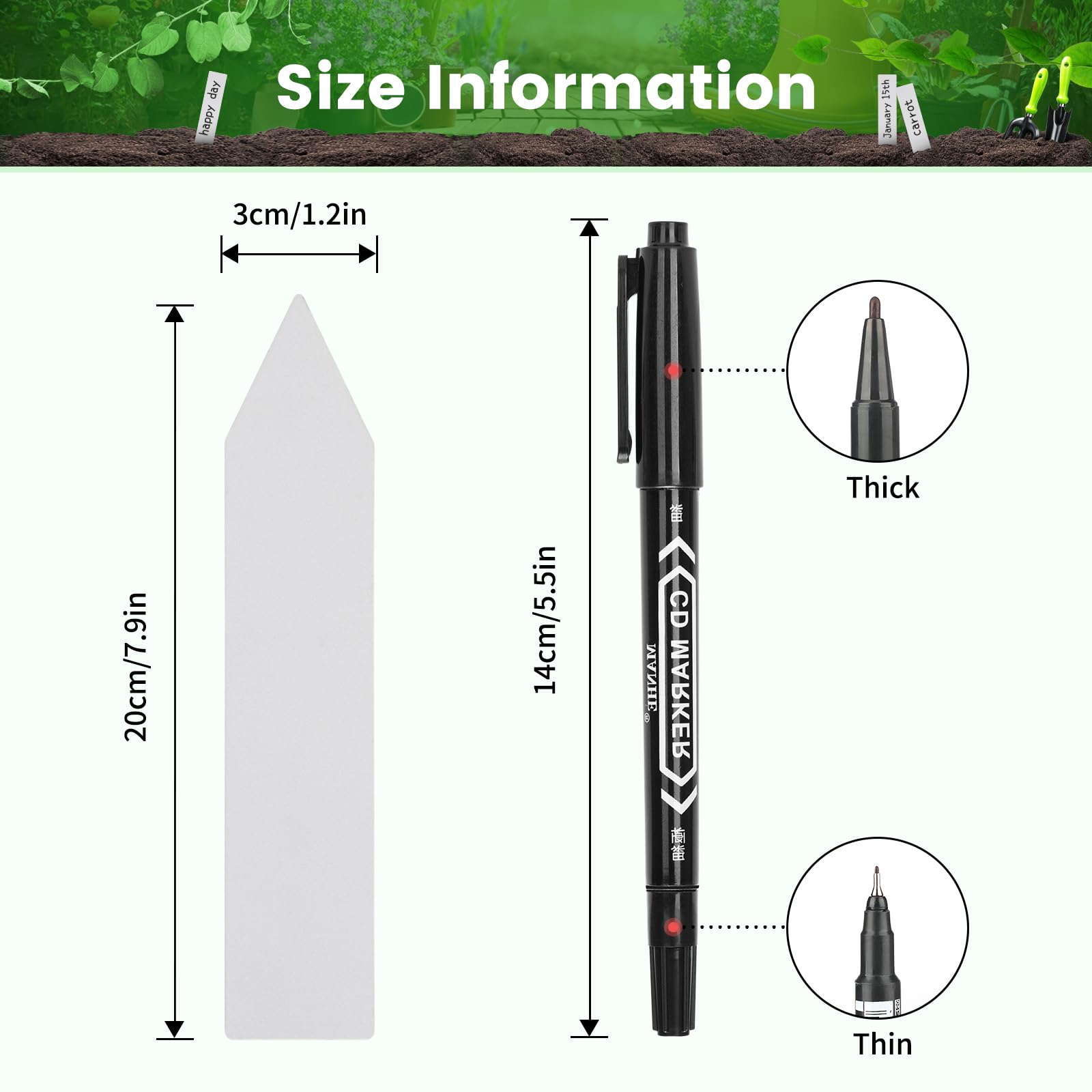 100 étiquettes Jardin KINGLAKE 12cm - Étiquettes Plantes Extérieur, Réutilisables, écriture Waterproof