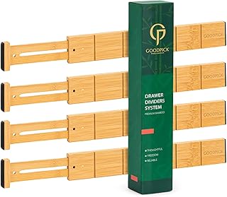 Goodpick Expandable Bamboo Drawer Dividers, Kitchen Utensil Drawer Organizer with Labels, Adjustable Drawer Separators for...