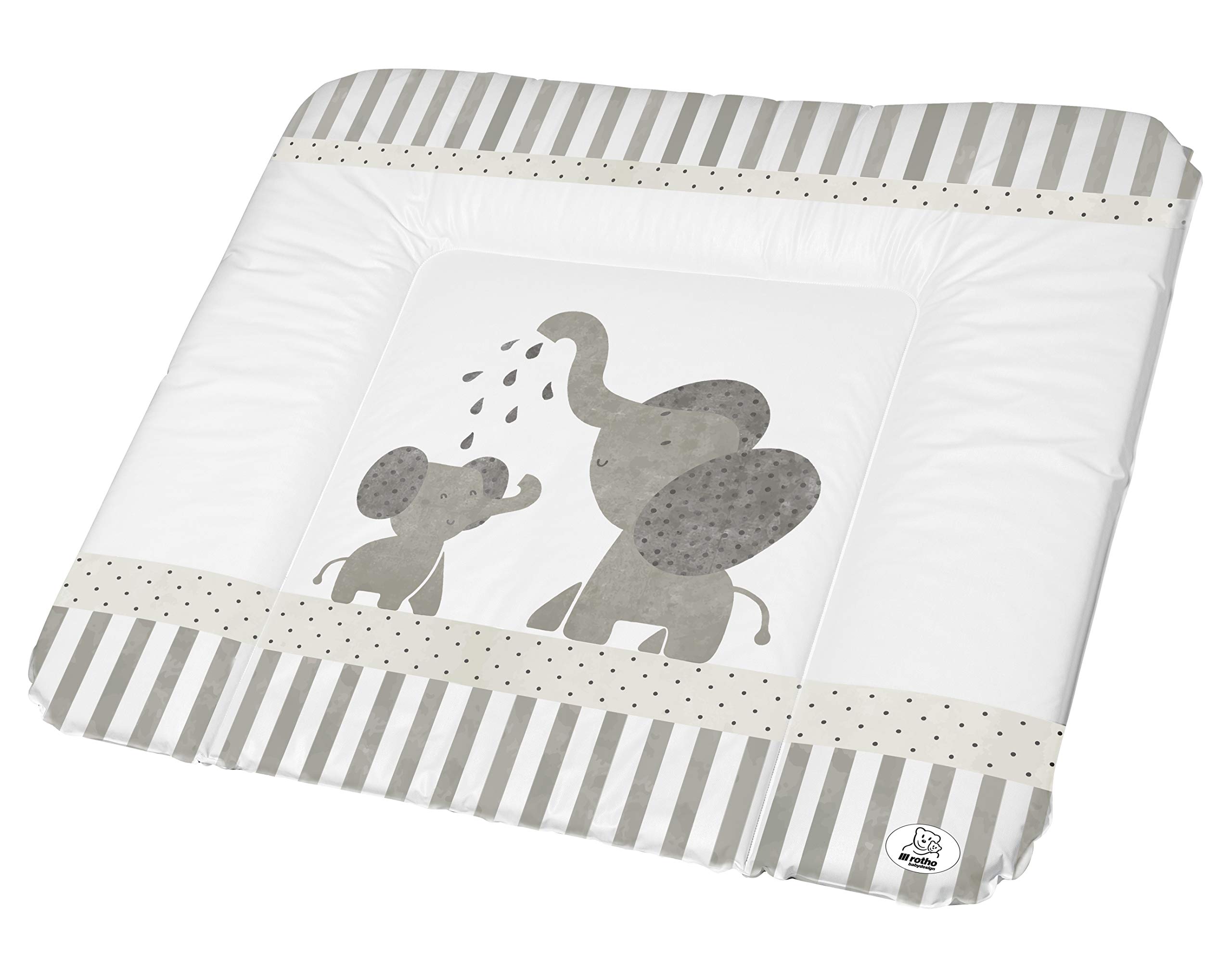 Rotho Babydesign Wickelauflage Breit (85 x 72 cm) - wickelauflage - wickeltischauflage - abwaschbar - wickelmatte - wasserdicht - Motiv Modern Elephant