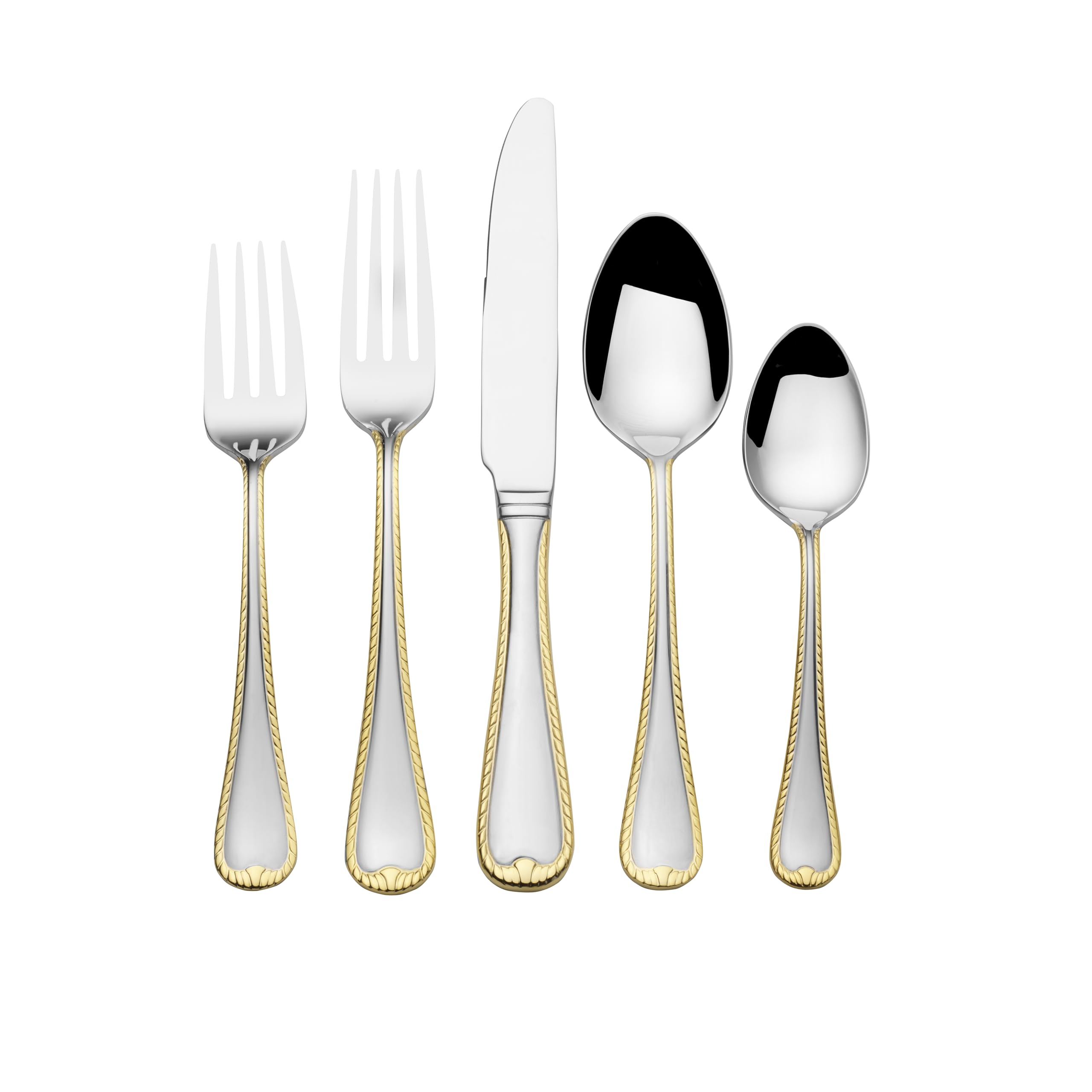 Mikasa Cameo Gold 65-Piece Flatware Set for 12, 18/10 Stainless Steel Silverware with 24-Karat Gold Accents, Teardrop Handles, Dishwasher Safe — Amazon image 2