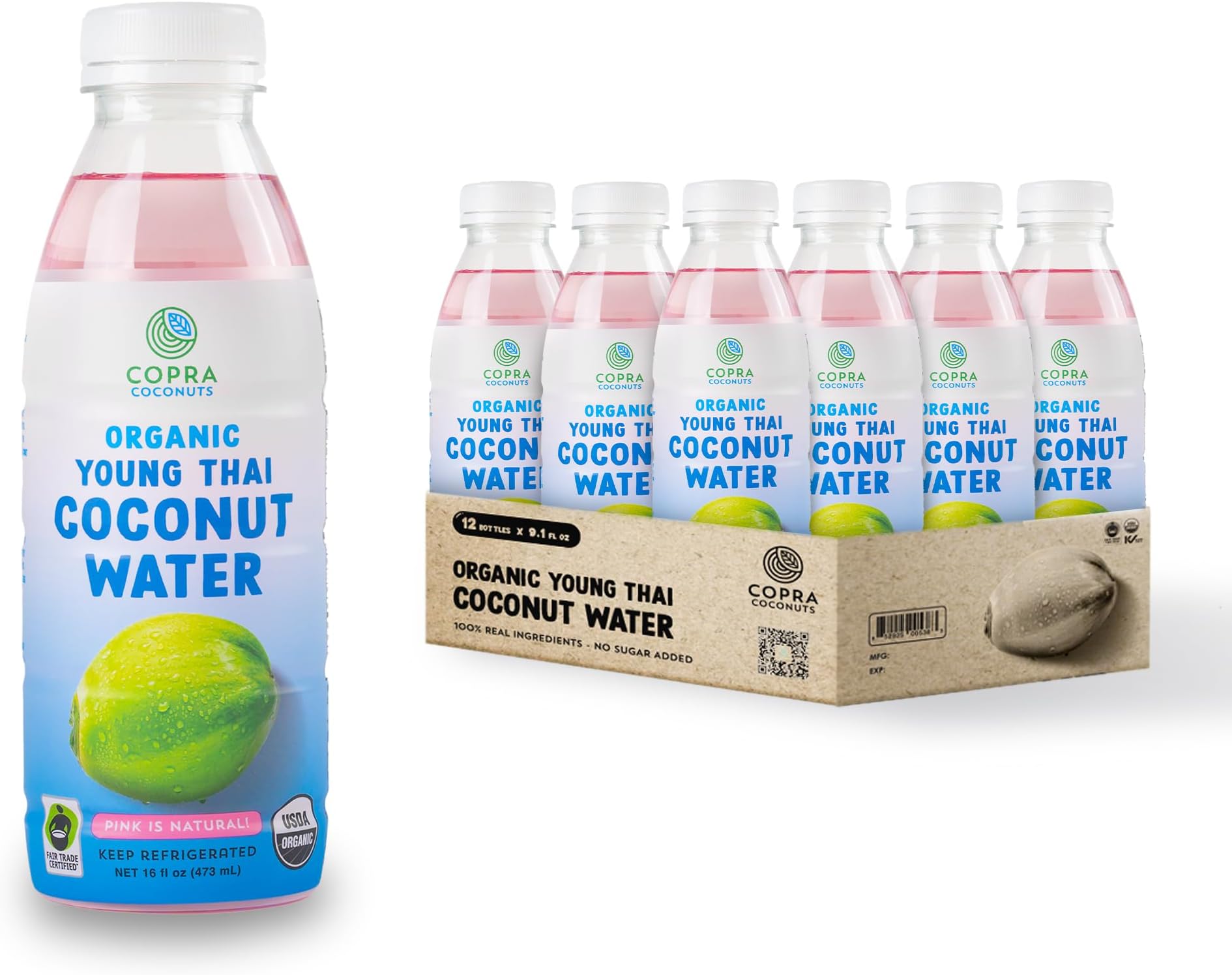 Copra Frozen Young Thai Coconut Water | 100% Pure & Organic | Vegan, Non-GMO, Gluten-Free (Case of 6 x 16 oz bottles)