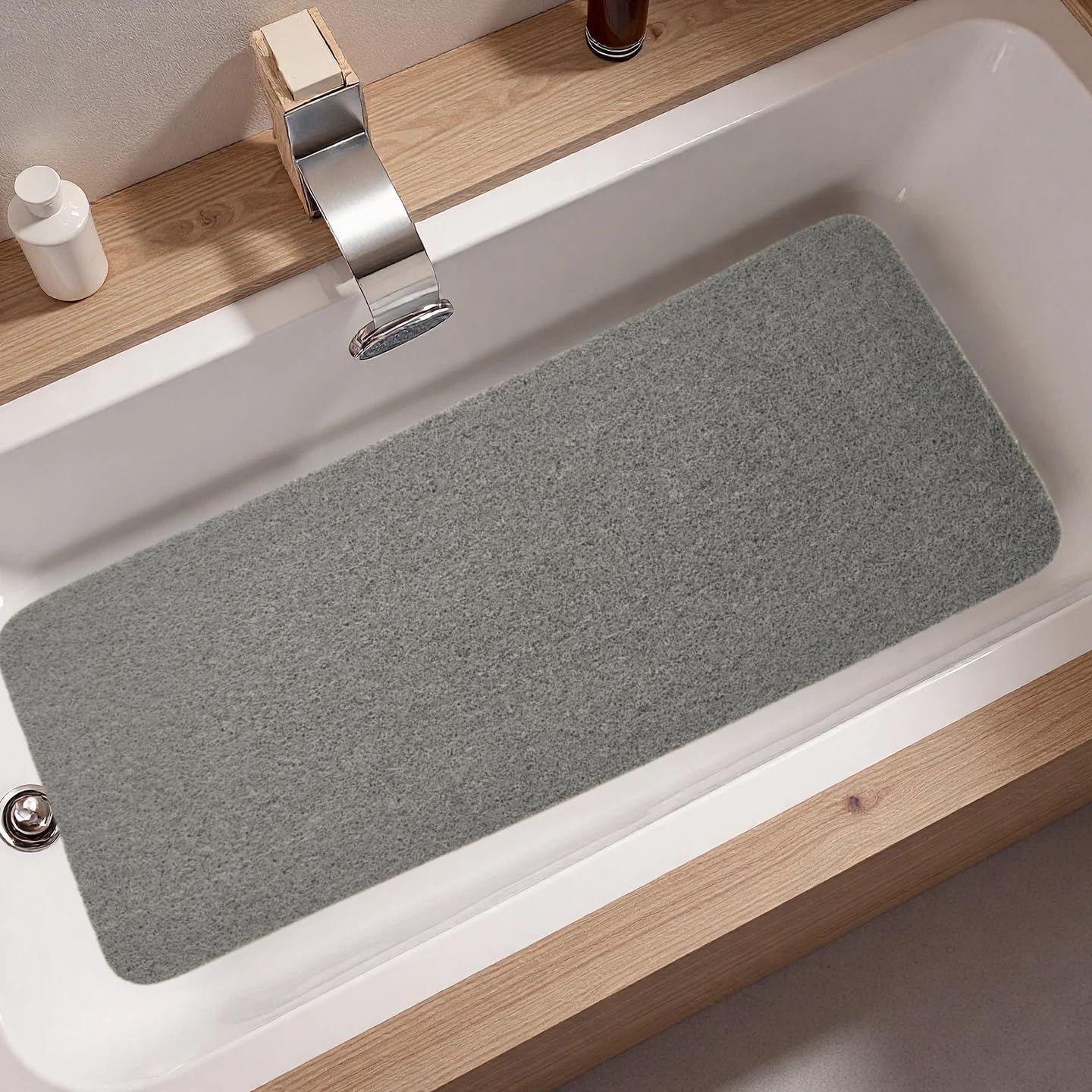 PVC Shower Mat, Non Slip Bath Mat, Anti Slip Bathtub Mat for Tub, Quick Drying PVC Bathroom Floor Mat, Washable Waterproof Suction Bath Mats for Shower & Bathroom (Grey, 24 * 24Inch)