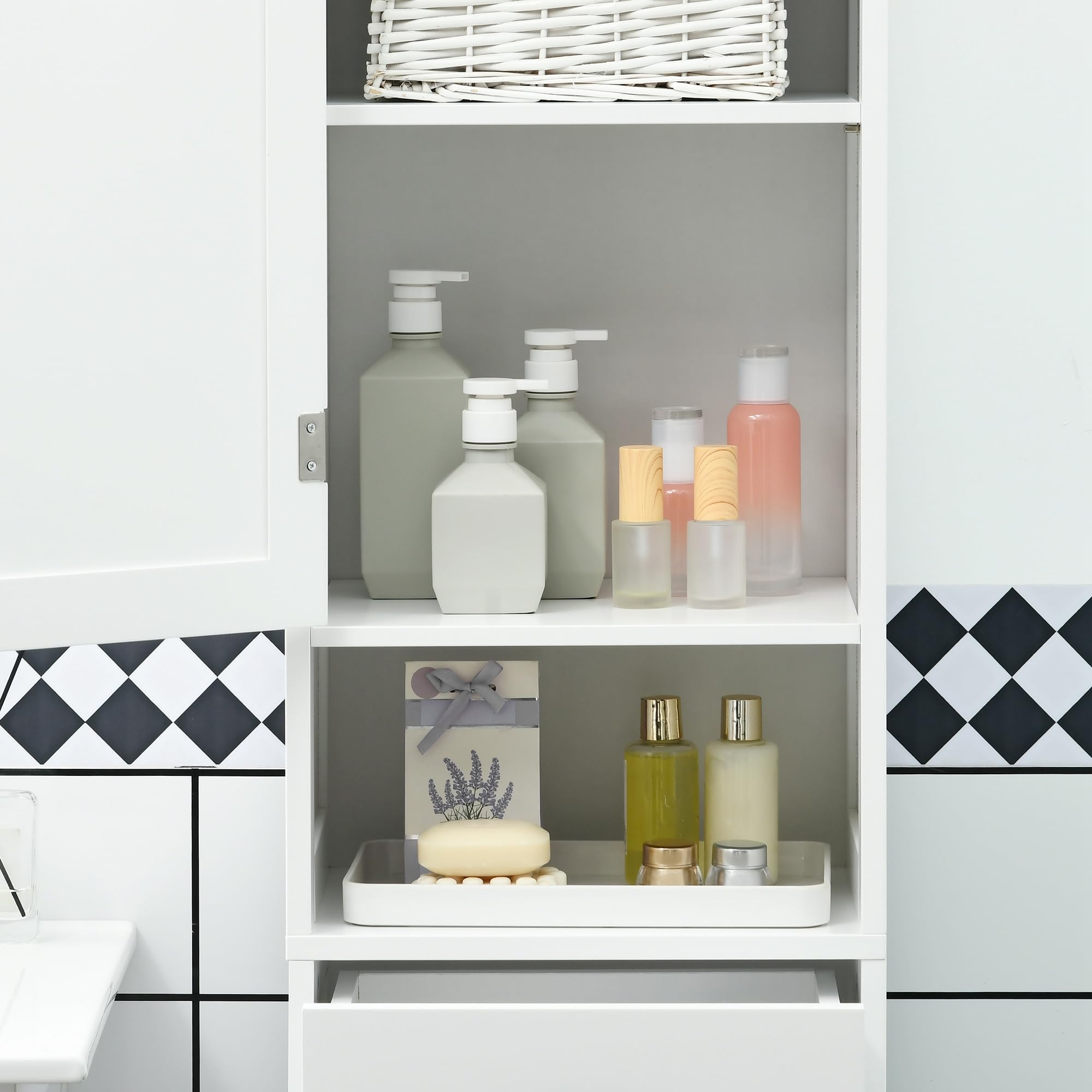 kleankin Mobile Bagno Alto Slim con 2 Armadietti a Ante 40x30x164cm Bianco