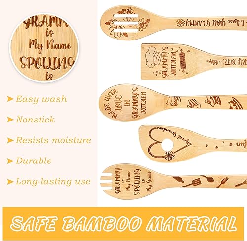 Miniatura 5 de Zubebe Juego de 7 piezas de regalo Grammy que incluye 2 toallas de cocina Grammy y 5 utensilios de bambú para el día de la madre, Grammy,