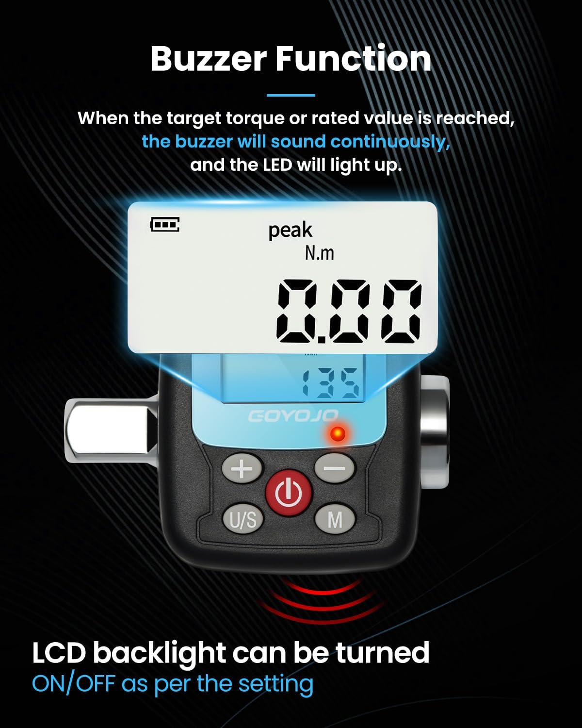 GOYOJO Digital Torque Wrench Adapter, 4-135Nm (2.95-99.6 ft-lb) Electronic Torque Converter with Digital Display, 1/2", 1/4", 3/8" Adapters for Motorcycles, Engine Maintenance, and Versatile DIY Use