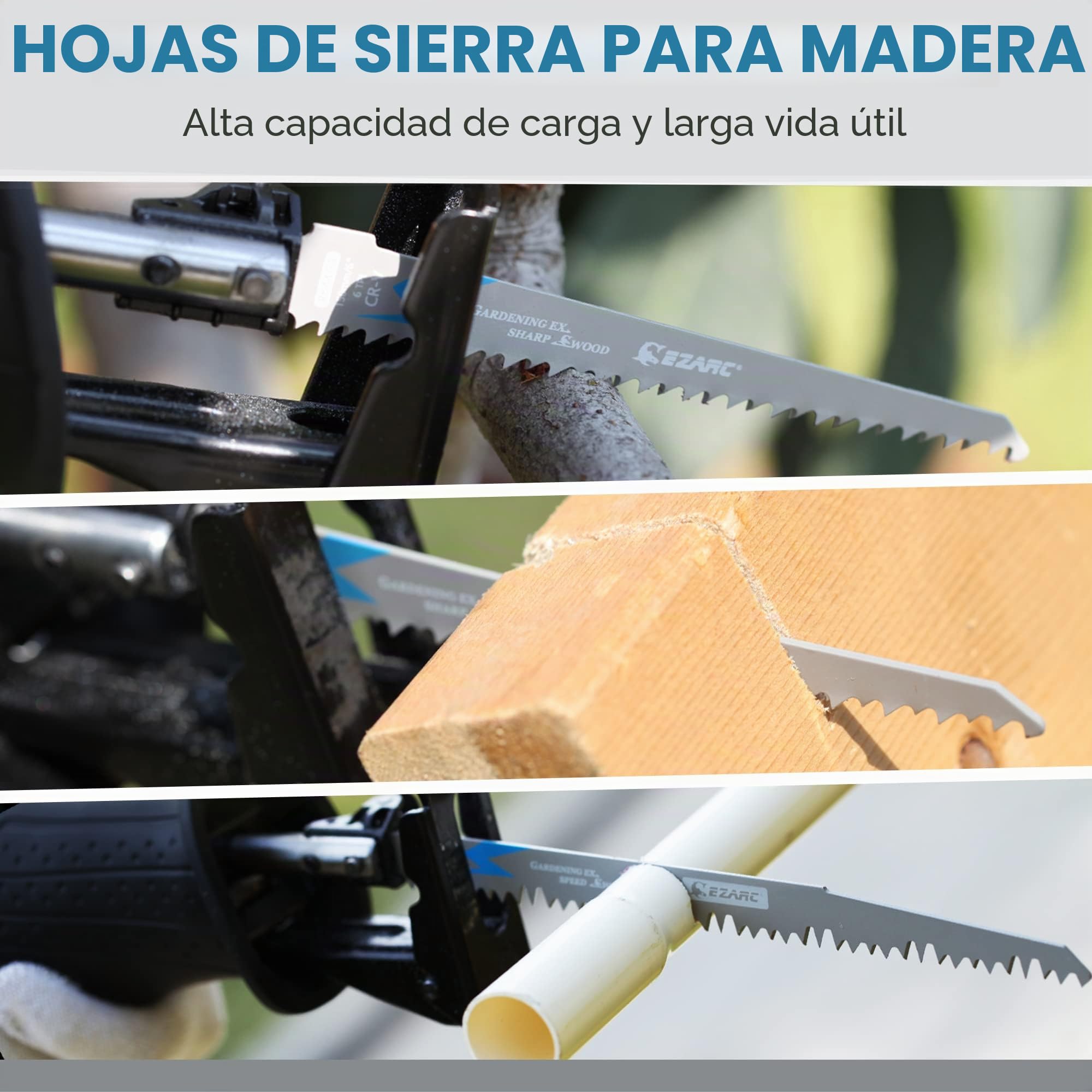 EZARC Hojas de sierra de sable para madera de 5 piezas, accesorios de sierra de sable, R931GS para cortes rápidos 225 mm 5TPI (5 piezas)