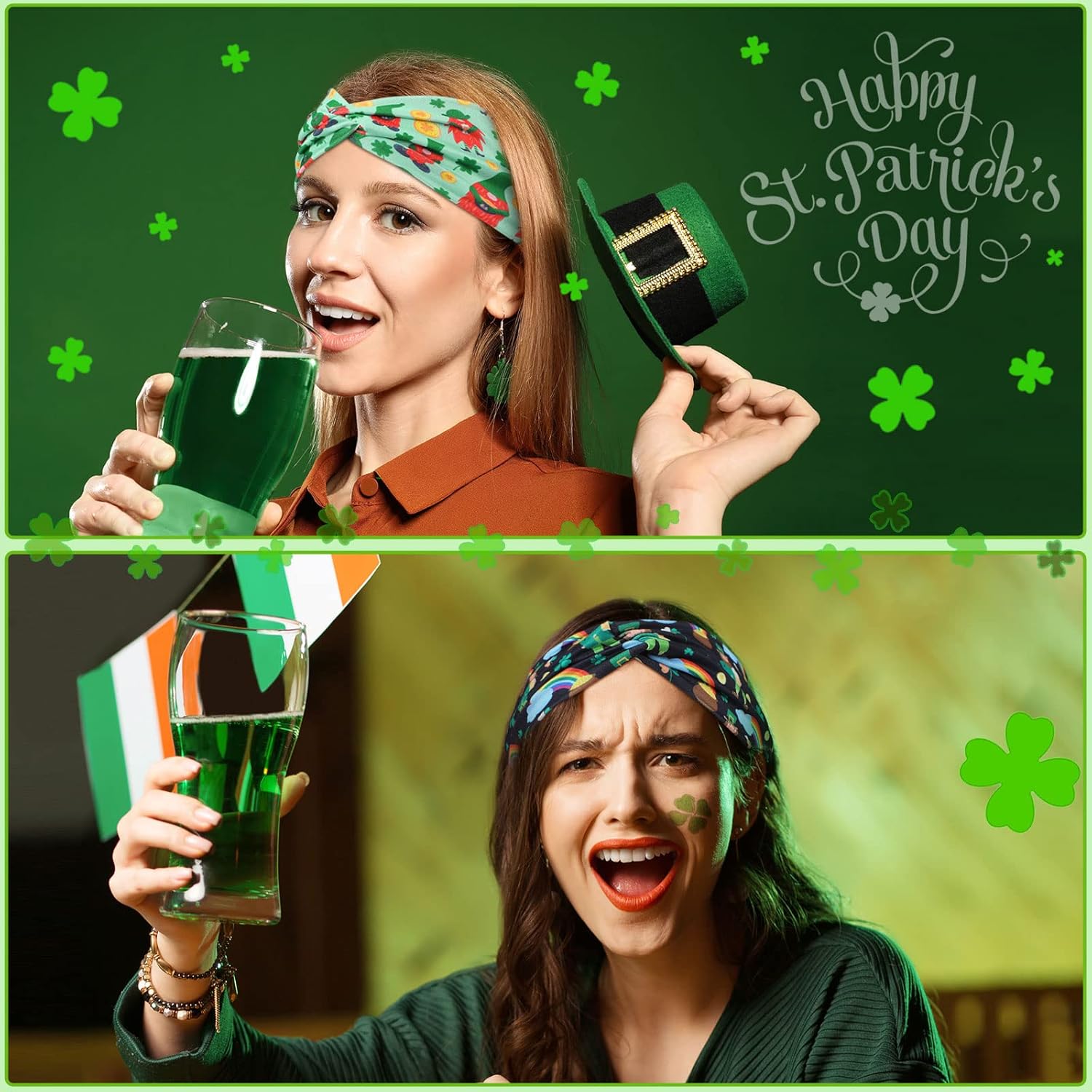 Hoteam 20 Pcs St. Patrick's Day Headbands Elastic Non Slip Hair Accessories Bulk Shamrock Pattern St. Patrick's Day Hairband for Women Girl - Image 5