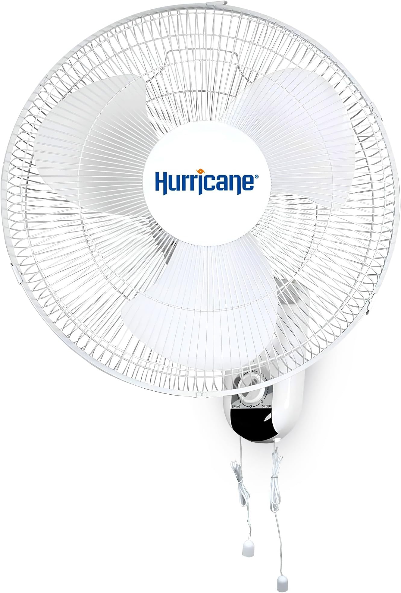 Hurricane Classic Oscillating Wall Mount Fan w/ 3 Quite Speeds, White, 16" - Corded Electric Air Cooling Unit w/ Easy Pull Cord Controls for Home, Grow Tents, Offices, Sheds, Studios, Garages & Dorms
