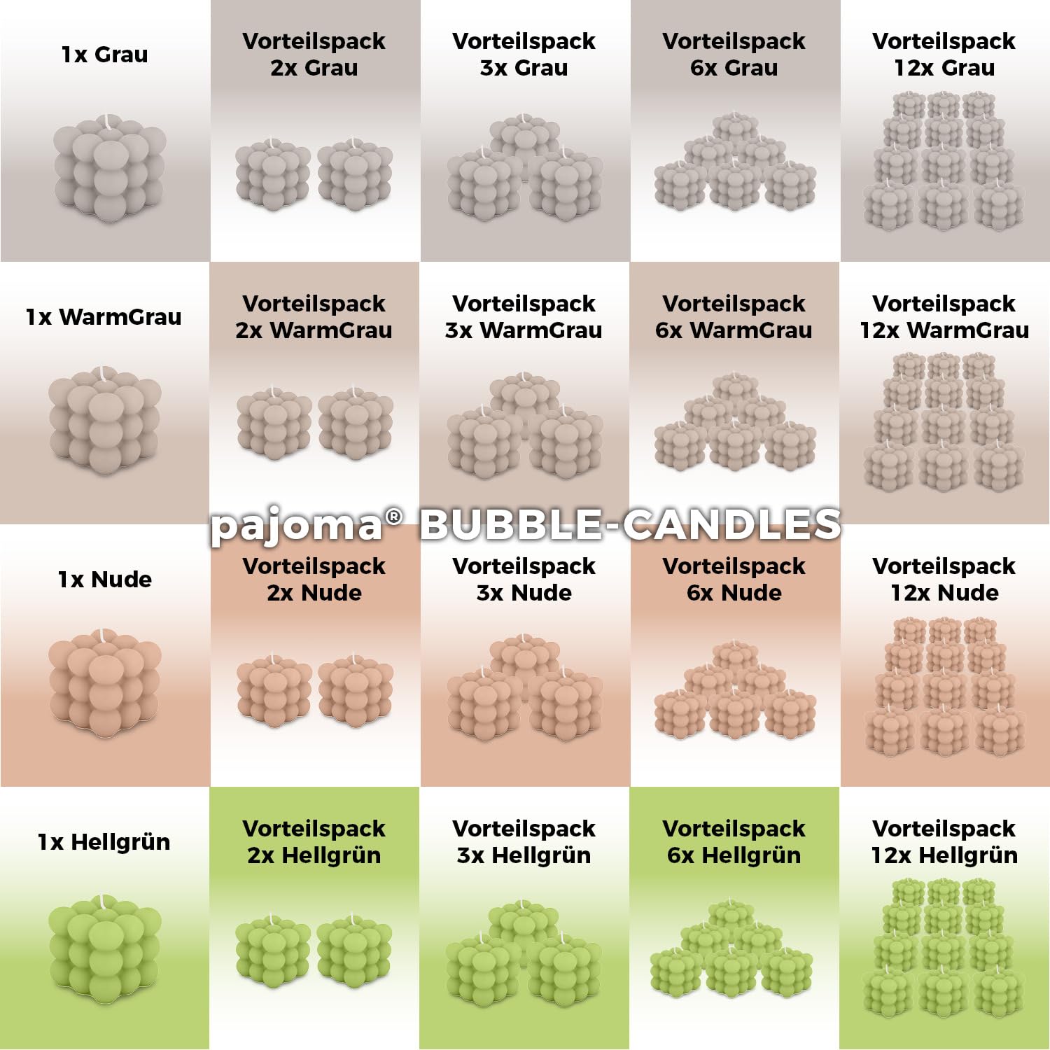 pajoma® Set di 12 candele a bolle, in 20% cera di soy + 80% paraffina, durata circa 25 ore, altezza 6 cm, diametro 6 cm, peso cera, 160 g, candela di cera di soia etica per decorazioni per la casa