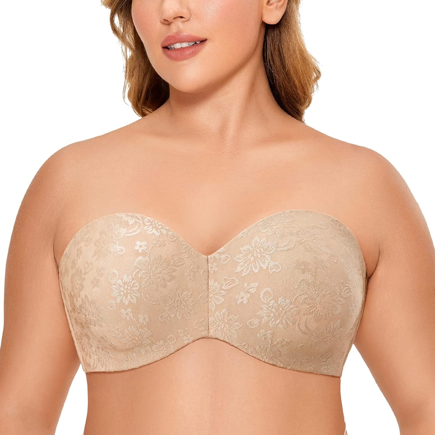 DELIMIRA Women's Strapless Jacquard Minimizer Bra Plus Size Underwire Non-Padded