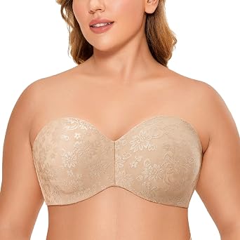 DELIMIRA Womens Strapless Jacquard Minimizer Bra Plus Size Underwire Non-Padded