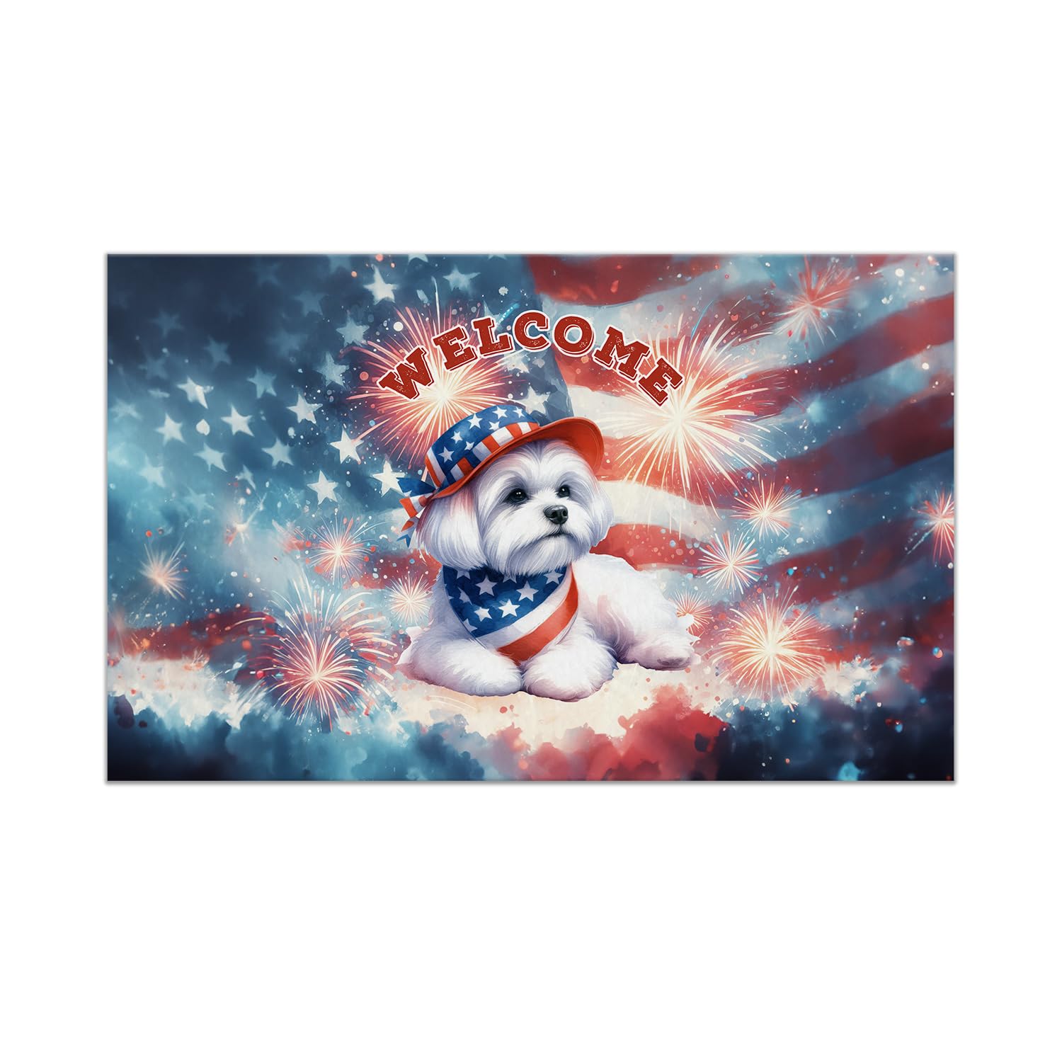 Ninety3POD Maltese Patriotic Welcome for 4Th of July Independence Day Doormat Maltese Dog Lover Gifts Idea Indoor Outdoor Welcome Mat - 00010