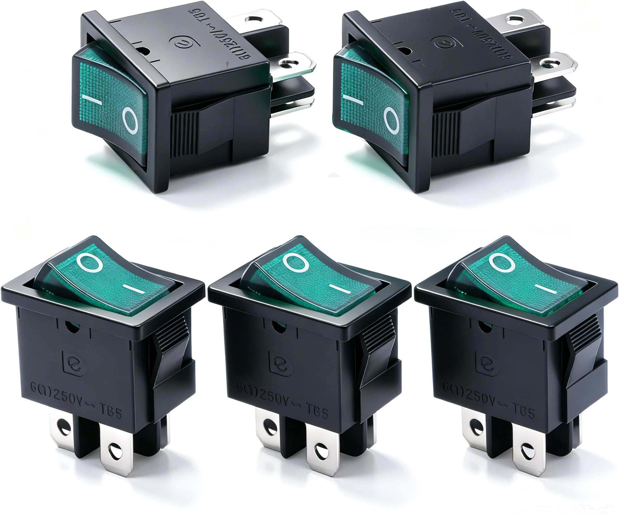 mxuteuk 5pcs AC110/120V Lighted Rocker Switch DPST Green Illuminated Snap-in Boat Toggle Power Switch ON-Off Switch 4 Pin 2 Position, Use for Household Appliances MXU1-4-201NG
