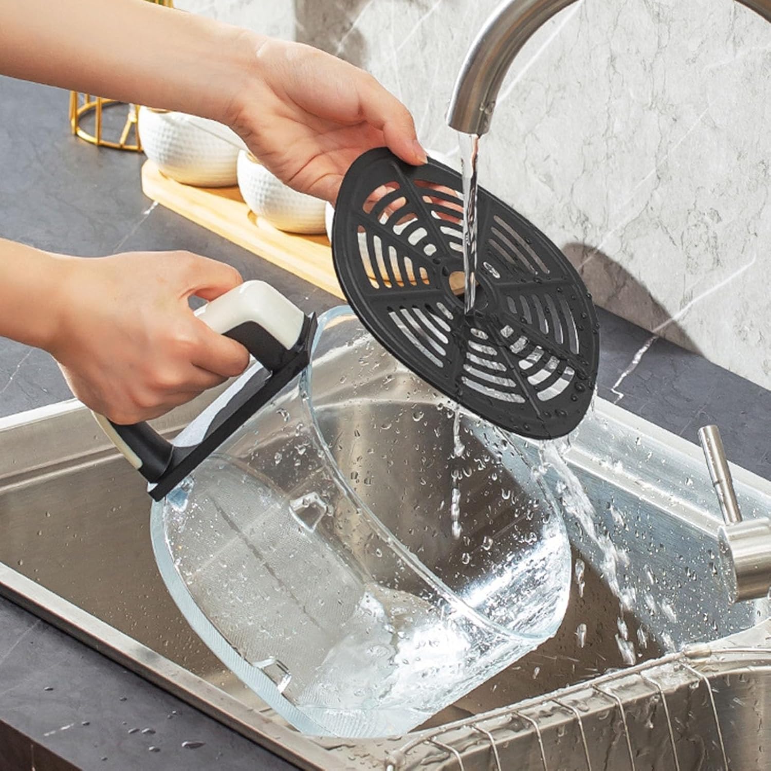 Freidora de aire de gran capacidad para el hogar de 4,5 l, freidora de aire biliar interna de vidrio visible, freidora eléctrica multifuncional, potencia de 1350 W, control de temperatura y canasta