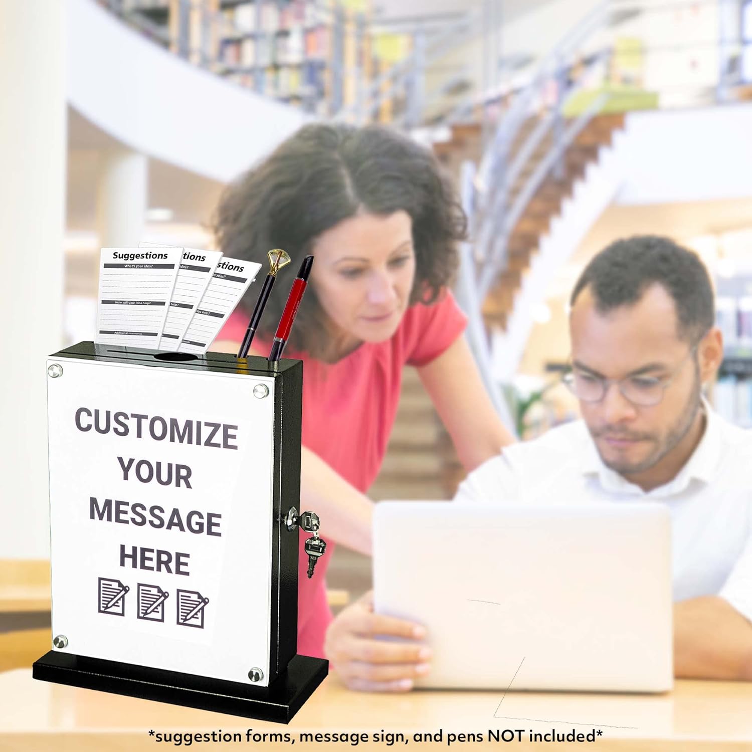 Suggestion Box with Lock with Wall Mount Option - Use as Offering Box, Tithe Box, Prayer Request Box, Tip Box with Lock, Donation Box and Ballot Box (Black, 10'' x 4.75'' x 12.5'') : Office Products