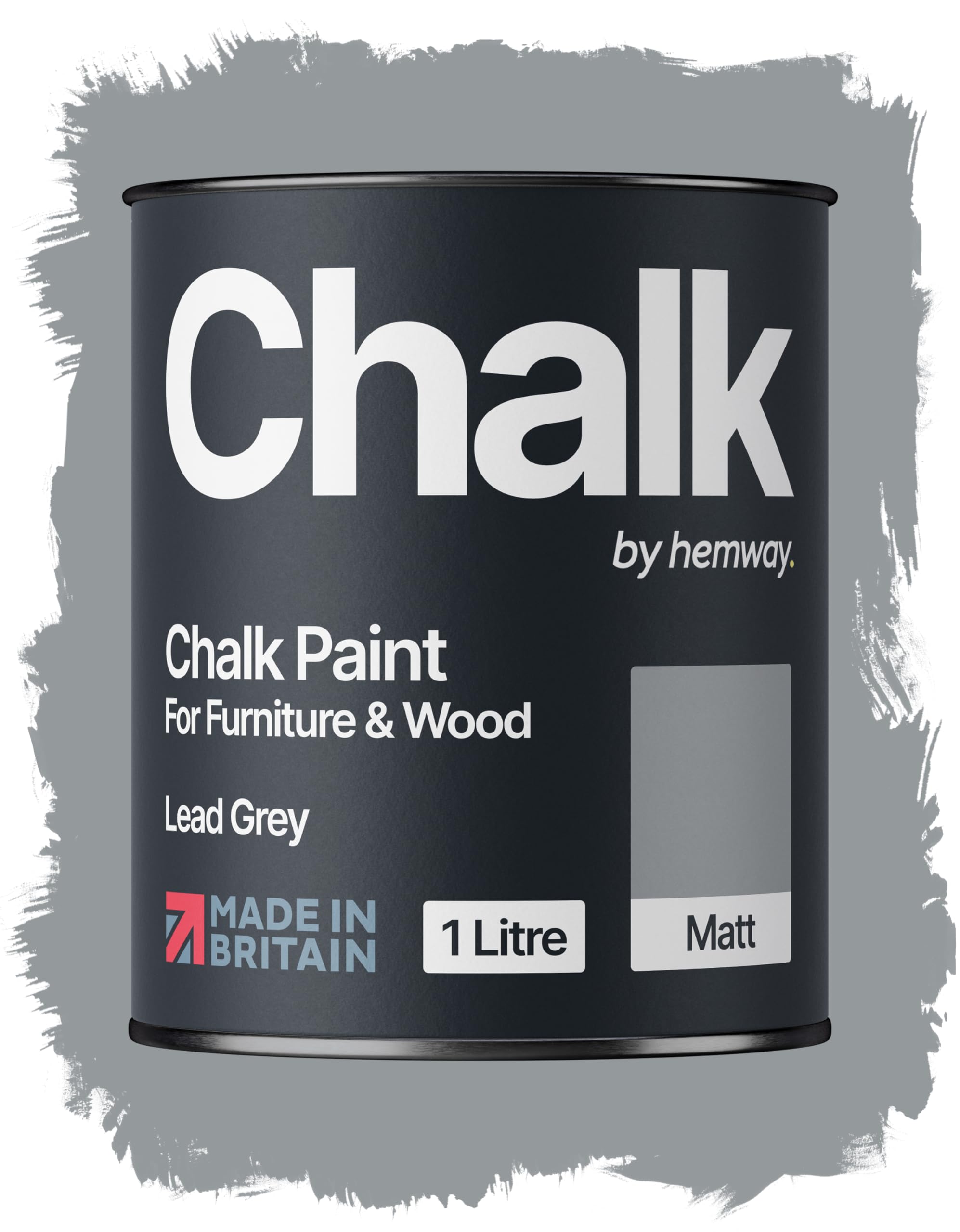 Hemway Chalk Paint Lead Grey 1L, Furniture Paint, Matt Finish Shabby Chic, Chalk Furniture & Walls, Quick Dry & 1 Coat