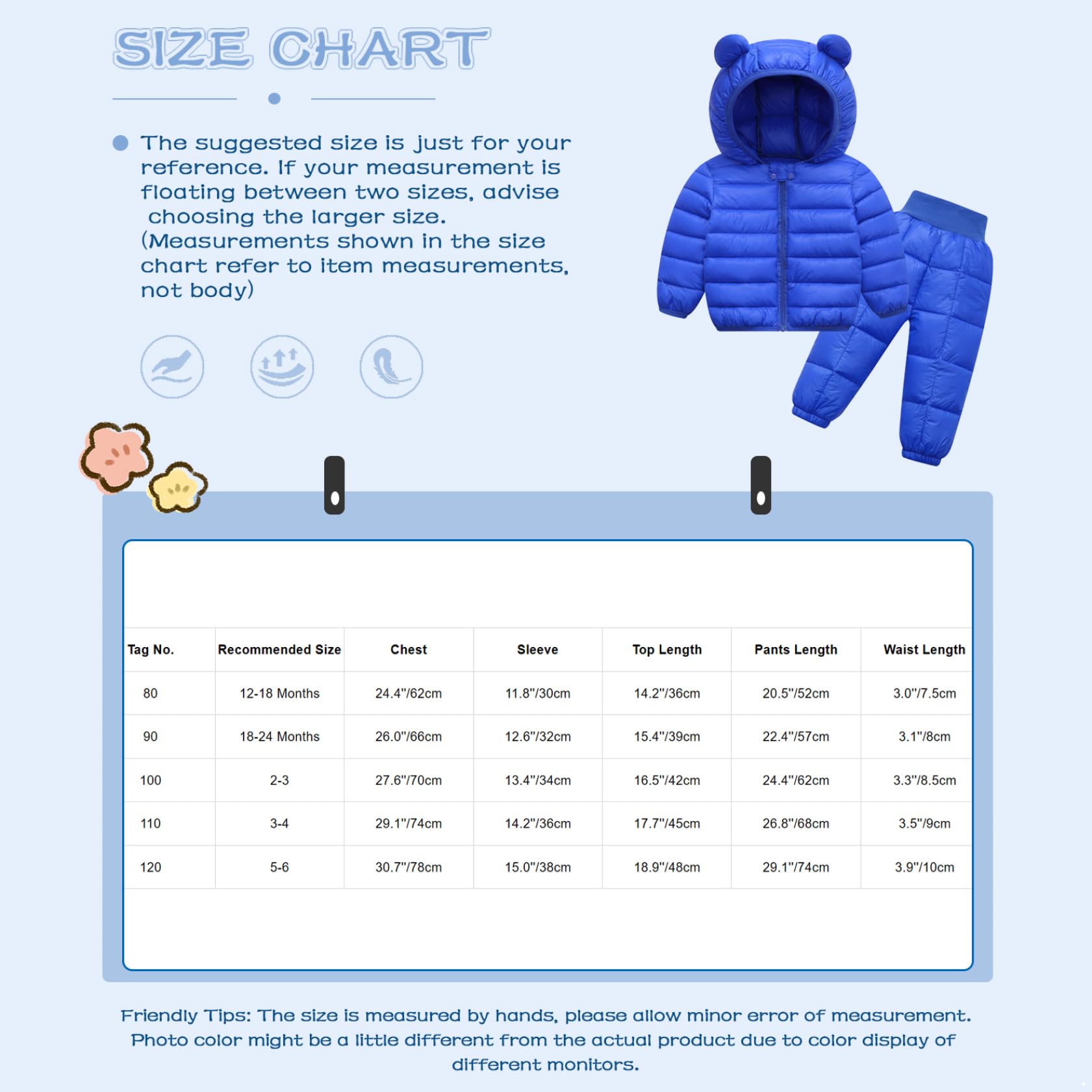 Sywiyi Snowsuit Deux Pièces Enfant Jungen Veste Avec Capuche Manches Longues Doudoune Et Pantalon Large Combinaison De Ski Hiver Vêtement Chaud Snowsuit Mois Ans