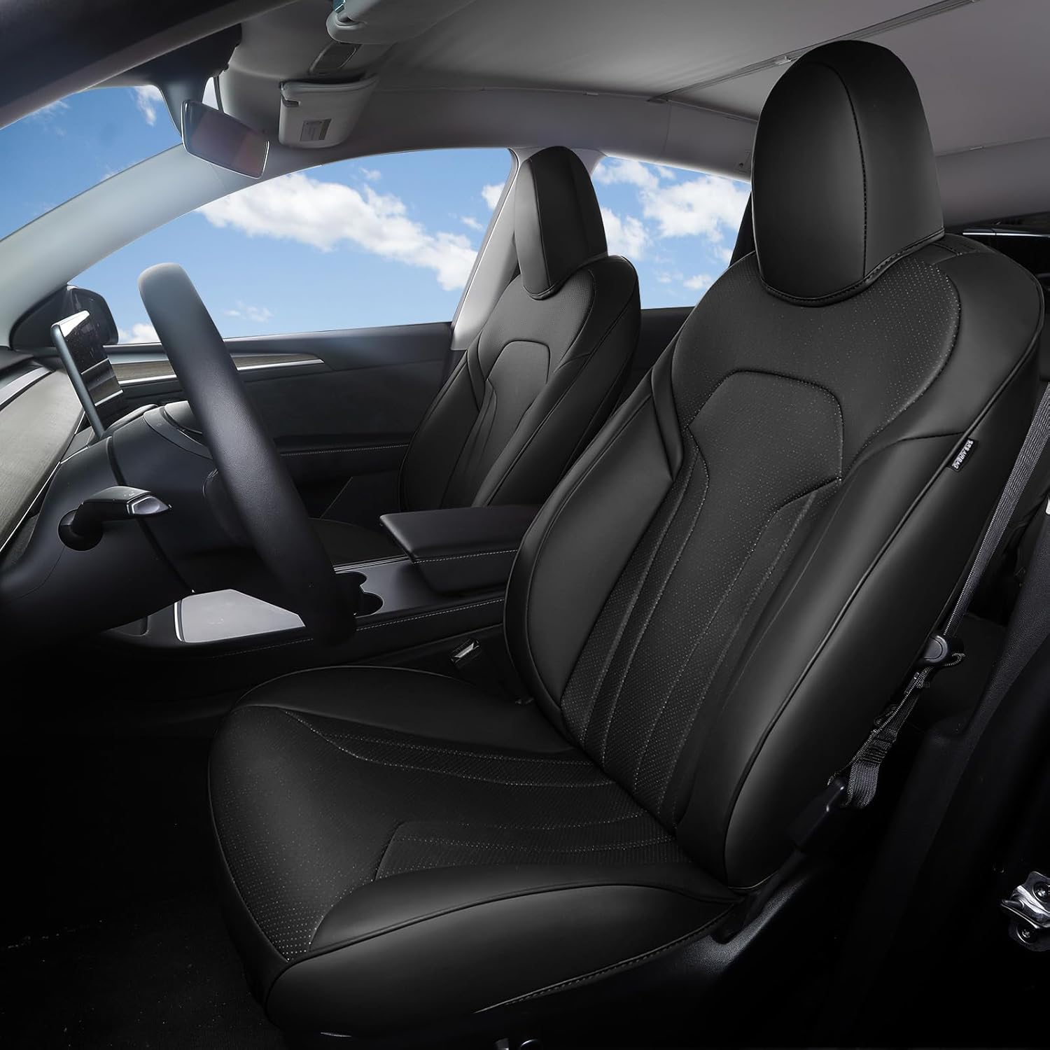 Custom Seat Covers for Tesla Model Y 2020 2021 2022 2023 2024 Full Set Faux Leather Accessories - Airbag Compatible - Black 2020-2024 Model Y black