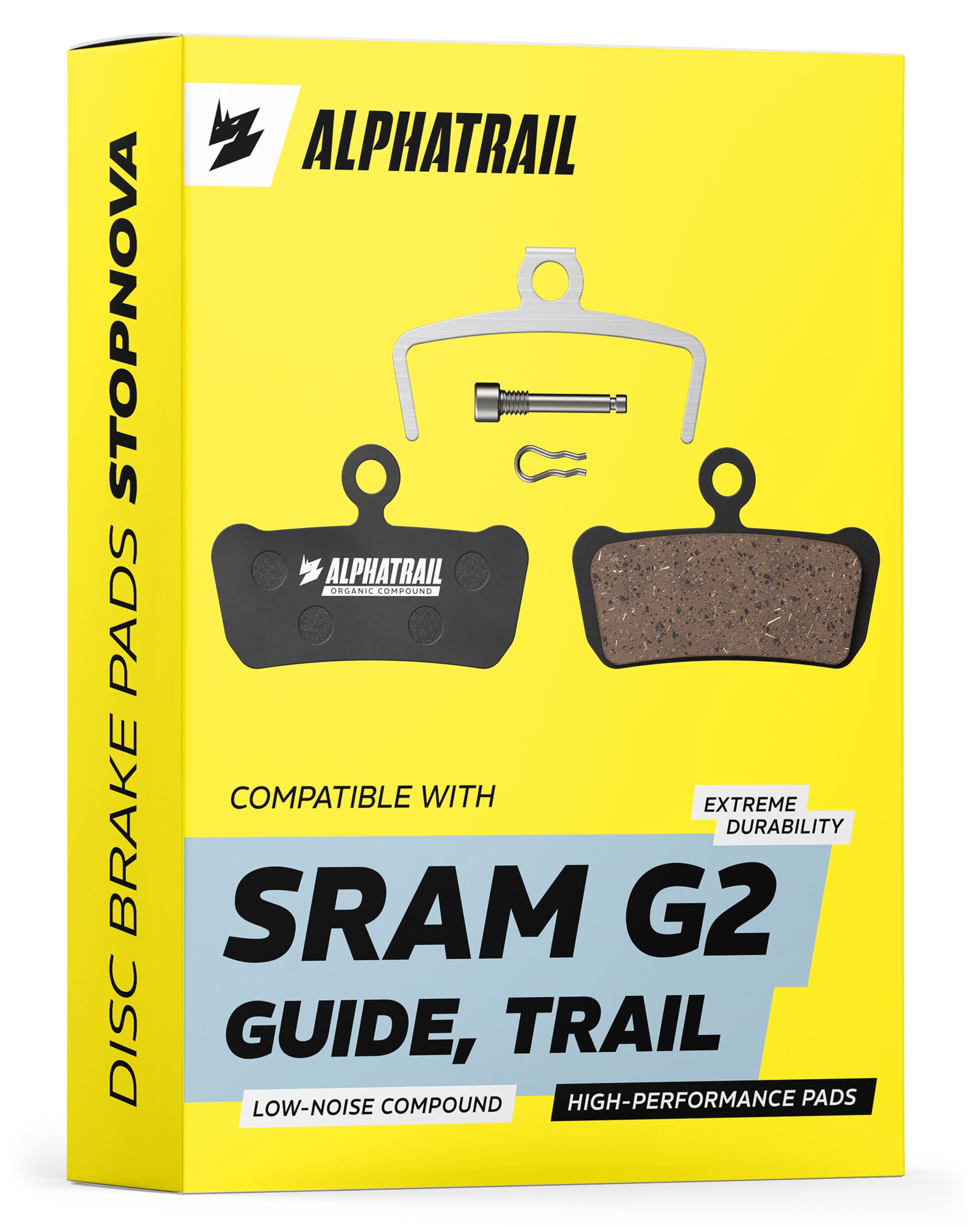 Alphatrail Brake Pads for SRAM Guide R RS RSC & G2 | Guide Ultimate G2 Ultimate Trail | quiet braking & controlled bite | Organic Disc Pads MTB | StopNova