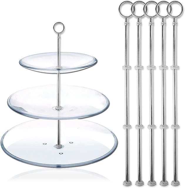 SurePromise 5 x sets 3 Tiers Classical Round Cake Stand Plate Display Holder Handle Fittings Silver Metal for Tea Shop Room Hotel Wedding** well polished Simple & luxury **
