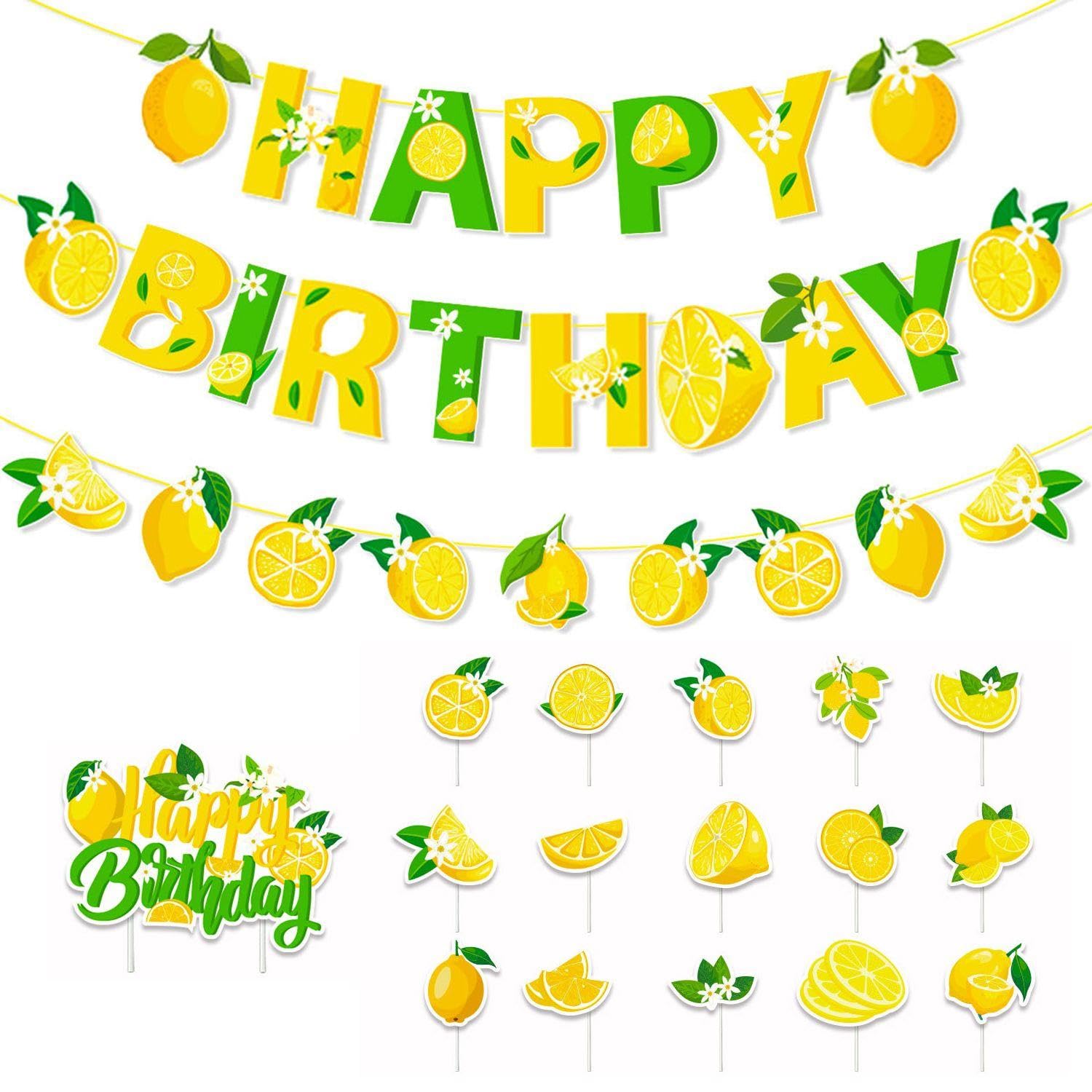 Gdfhbd As Shown In The Figure 2 Pieces Of Lemon Flags And 16 Pieces Of Placards, Fruit-Themed Party Decorations, Children's Birthday Garlands, Cake Dessert Plug-Ins, Party Supplies.