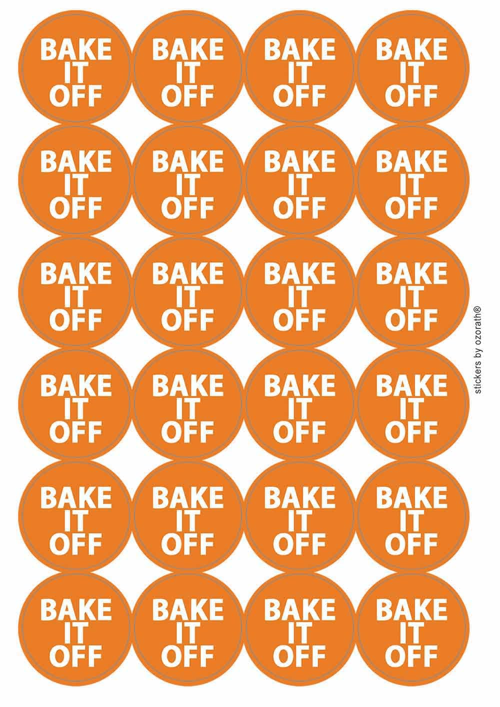 Bake It Off Funny Baking Circular Matt Paper Stickers A4 Sheet of 24 (Each Sticker is 45mm Diameter)