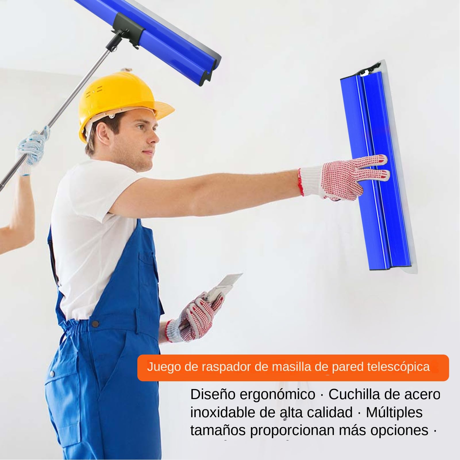 Juego de espátulas de superficie con barra telescópica ajustable de 86cm-207cm Llana para alisar paredes con 20/40/60/80/100cm Espatulas pladur fabricado en acero inoxidable (0,3/0,5 mm de espesor)