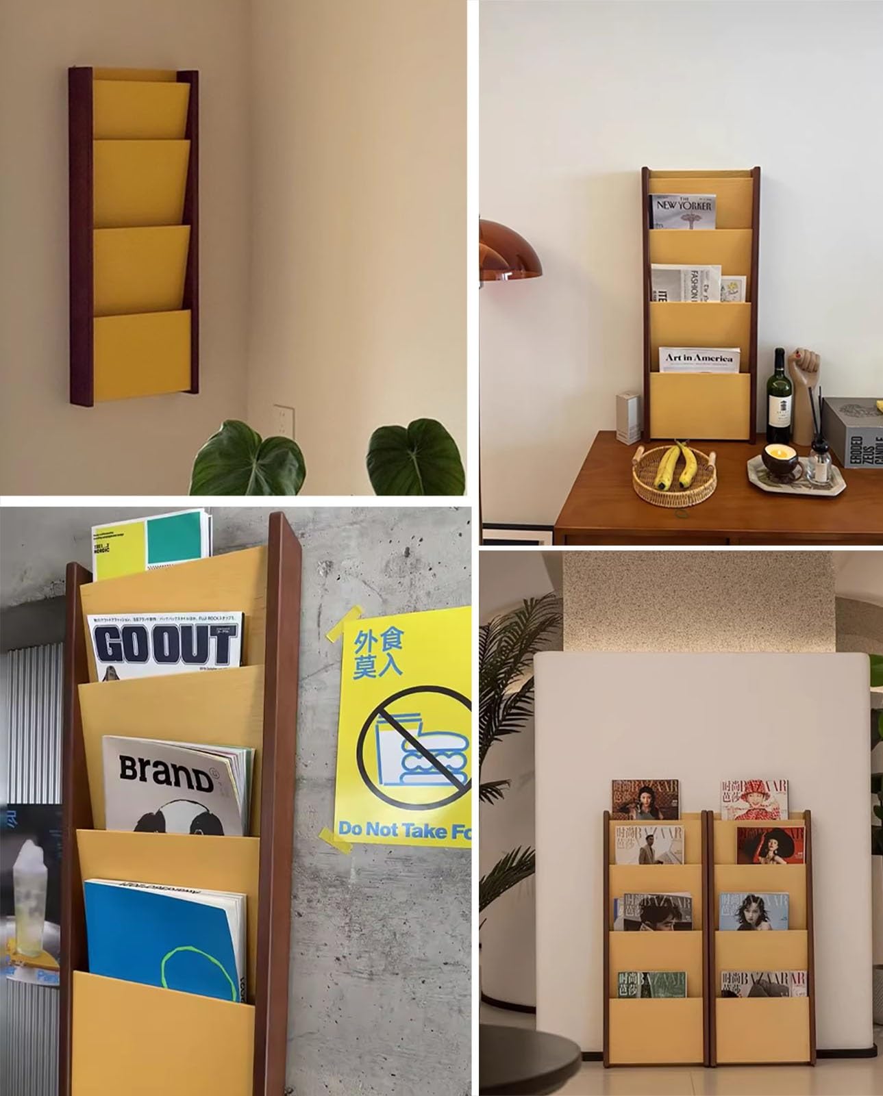 Espositore da Terra Portariviste in Legno per La Casa, Espositore da Parete, Organizzatore per Libri, Cataloghi, Salvaspazio, Porta Brochure/opuscoli Pubblicitari per Ufficio, Camera da Letto
