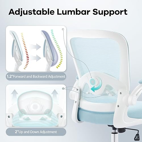 Miniatura 3 de Silla de oficina, silla de escritorio ergonómica de malla con soporte lumbar ajustable, silla de computadora con reposabrazos abatibles, sillas