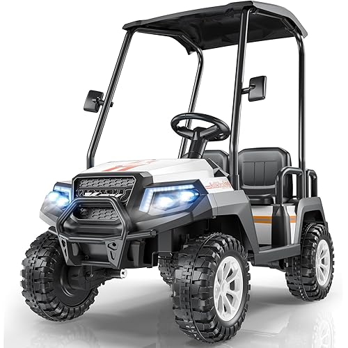 R9 24V Ride on Toys for Big Kids, 4-Seater Kids' Car, Golf Cart Max. Capacity: 264 Lbs, 4WD Ride on Car w/Remote Control, Detachable Awning, Spring Suspension, Music/Story/Power Display