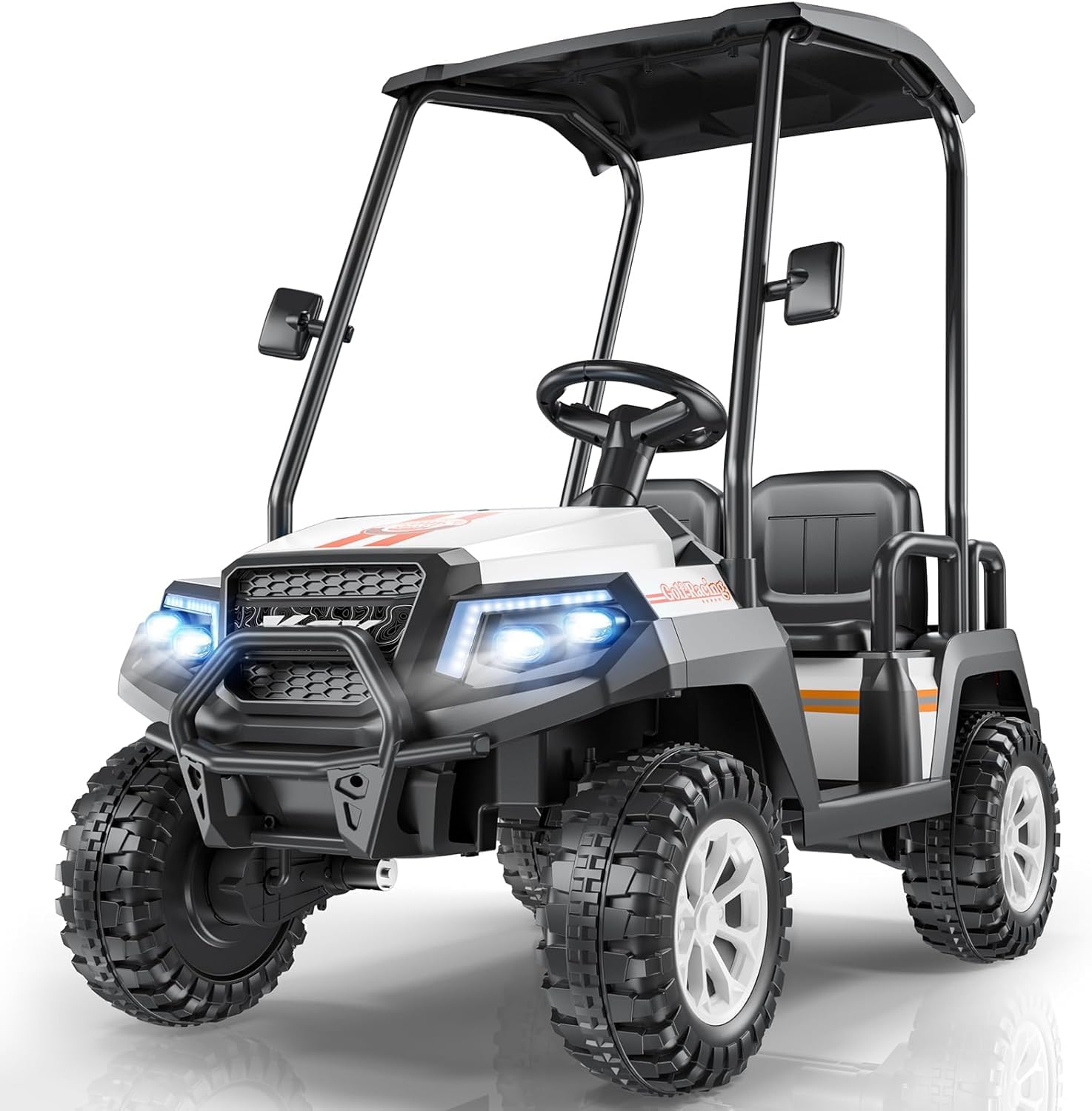 R9 24V Ride on Toys for Big Kids, 4-Seater Kids' Car, Golf Cart Max. Capacity: 264 Lbs, 4WD Ride on Car w/Remote Control, Detachable Awning, Spring Suspension, Music/Story/Power Display
