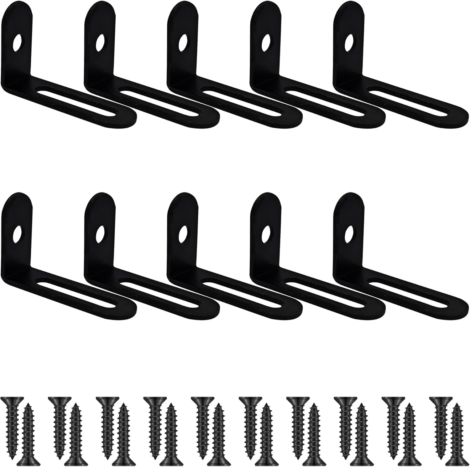 2"x1"x0.5"Adjustable Right Angle Brackets Metal L Bracket Heavy Duty 90 Degree Corner Fastener L-Shape Corner Brace Support Black Shelf Bracket , 10Pcs