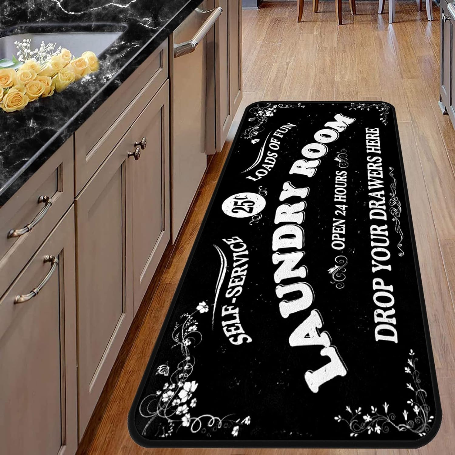 Laundry Room Long Rug Area Rug Non-Slip Floor Mat Waterproof Farmhouse Carpet for Kitchen 72" x 24"(Black-1)