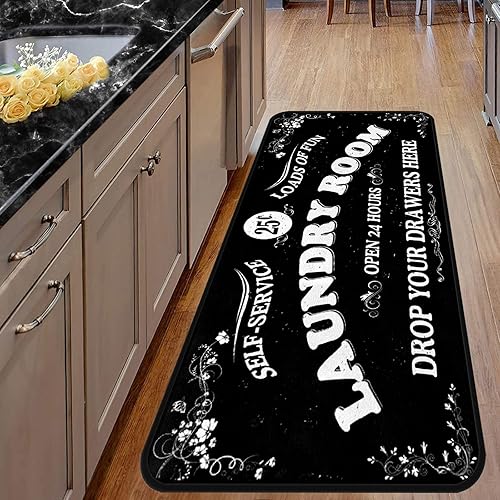 Miniatura 4 de EYECY Tapete largo para lavandería, antideslizante, impermeable, para cocina, 72 x 24 pulgadas (azul-2)