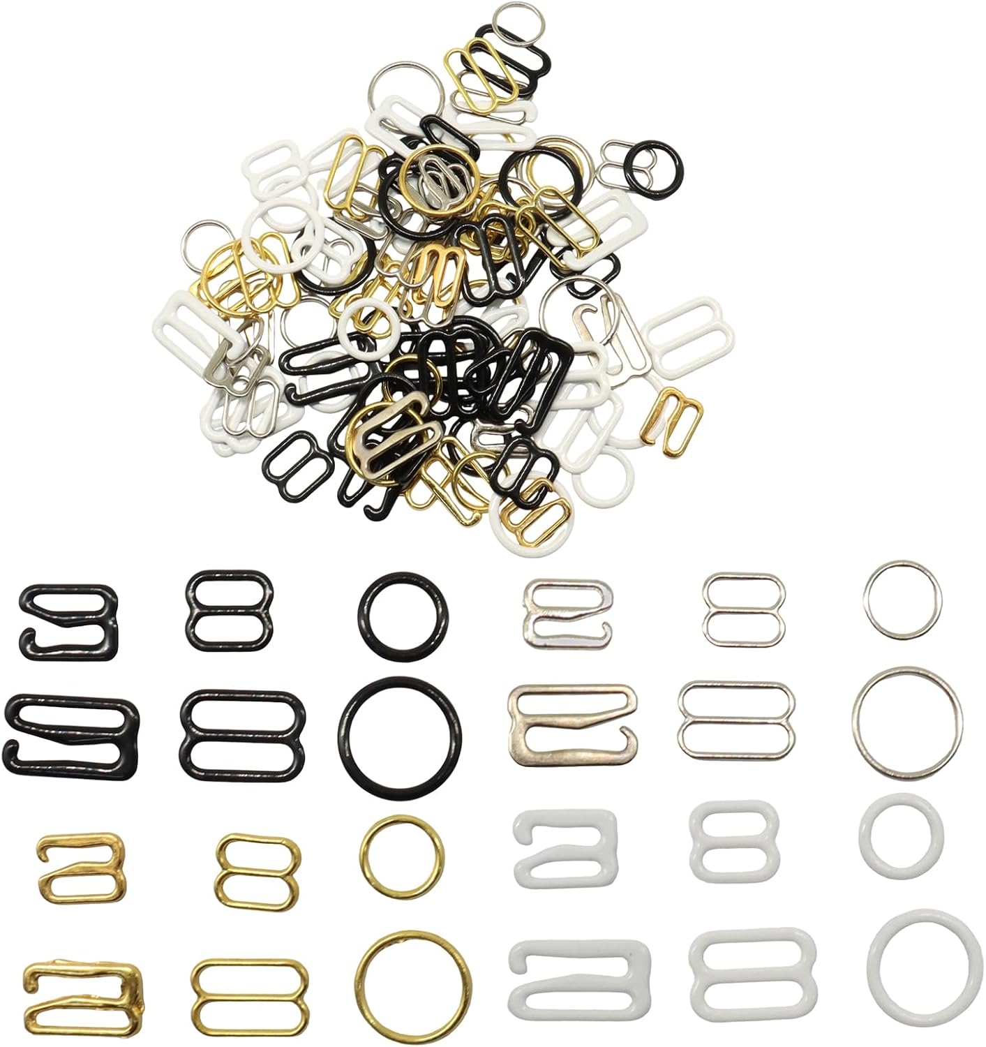 BokWin Bra Strap Hooks, Metal Bathing Suit Clips with Rings Sliders, Strap Adjuster for Dresses Bra Replacement Hardware